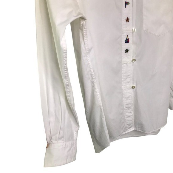 Vintage Button Down Top L Women White Coastal Yacht Club Resort Preppy Cottage