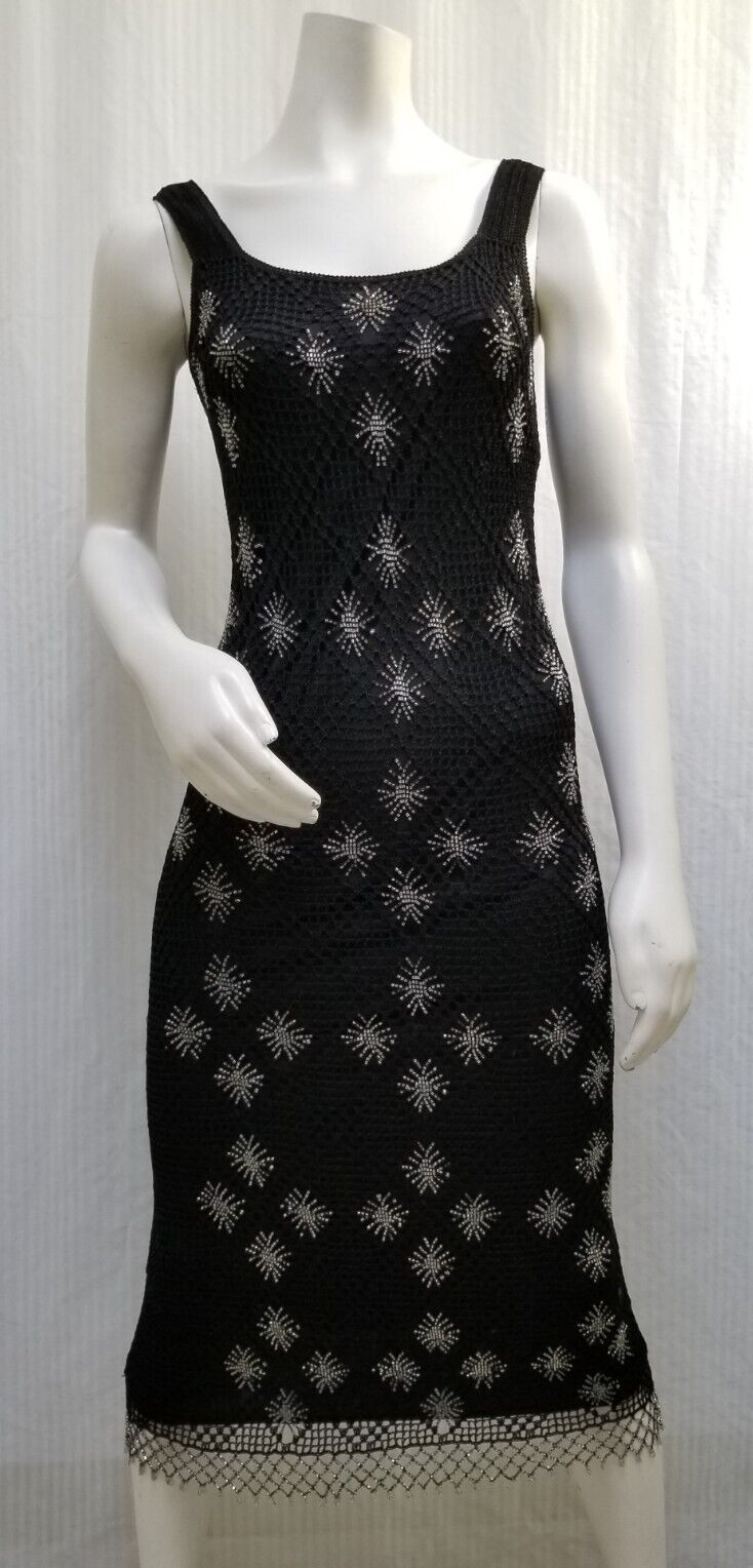 New with Tags KROSHETTA BY PAPILLON Black Crochet Beaded Maxi Dress – Size S/M