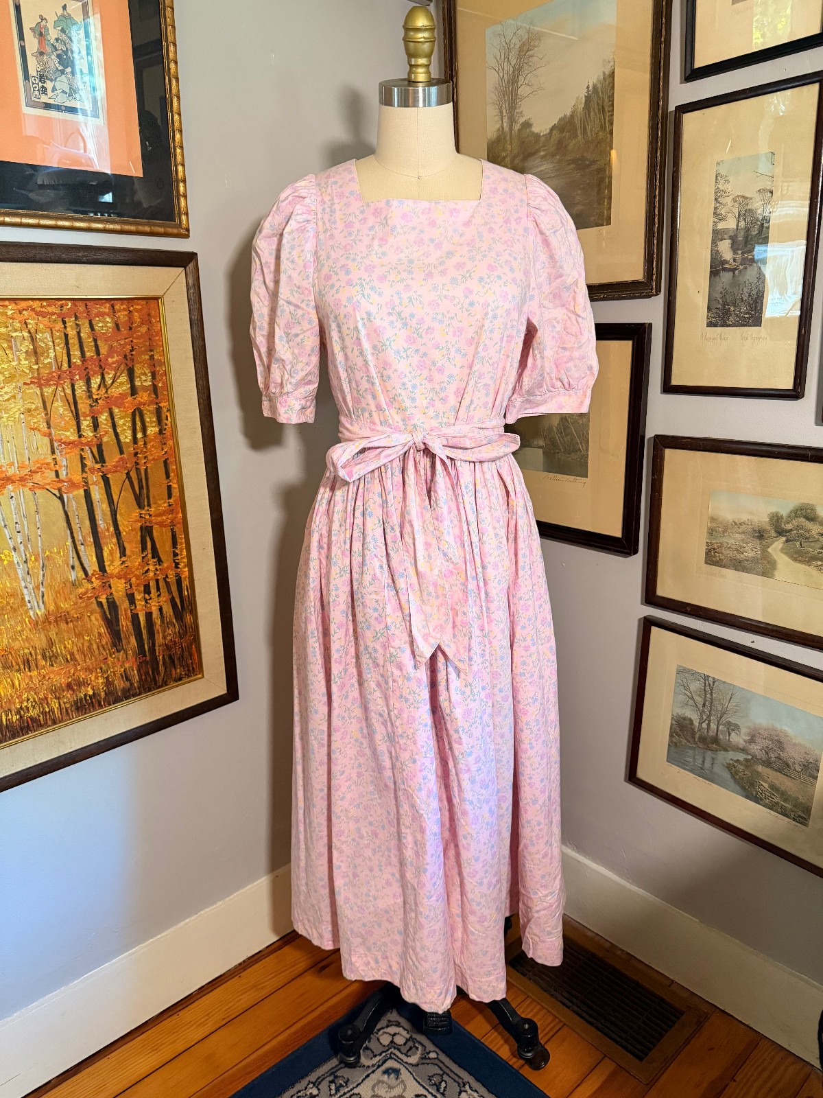 Vintage 80s Laura Ashley light pink floral dress US12