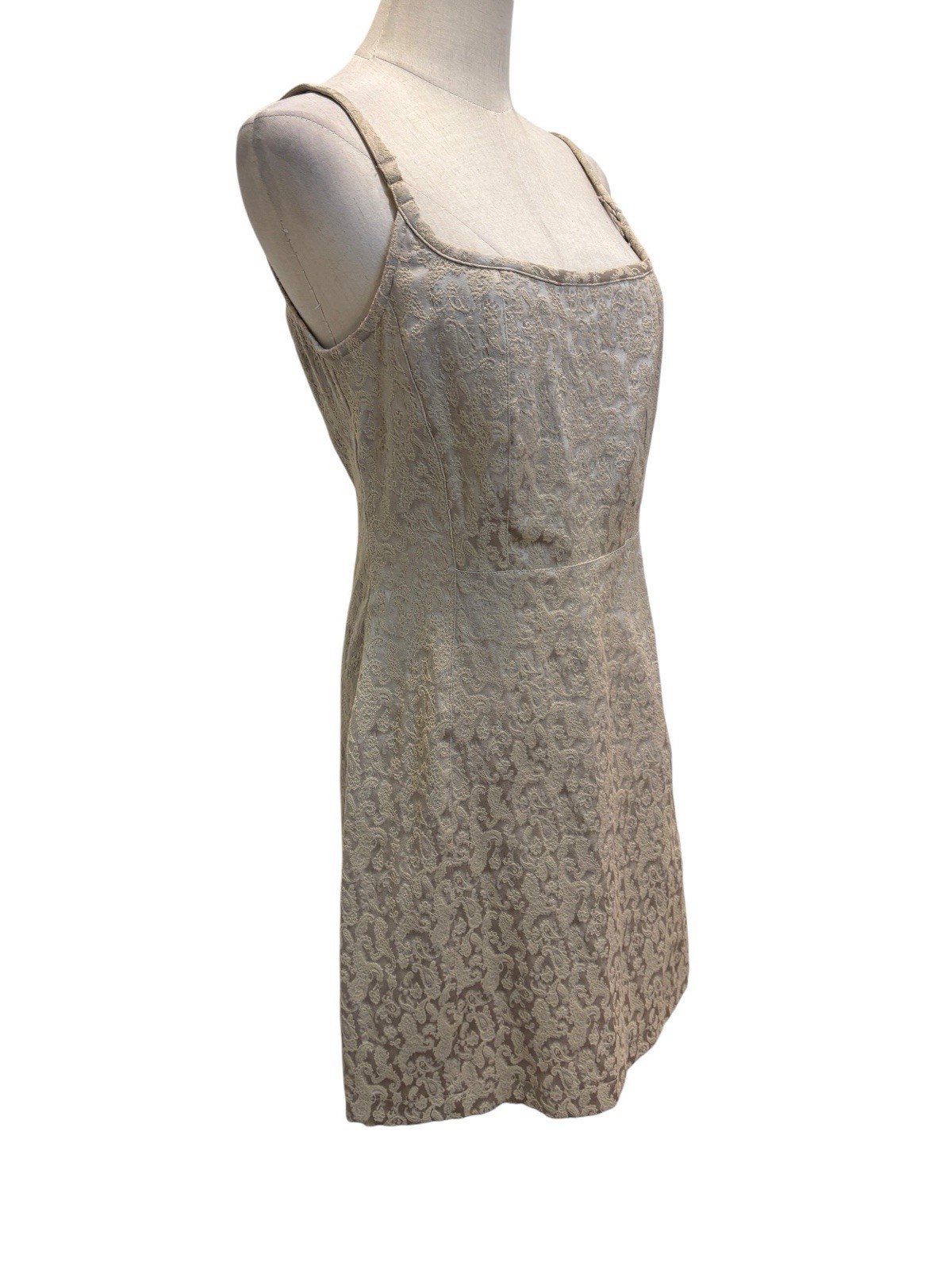 Vtg 90s Express Brocade Mini Dress Gold Party Soft Girl Grunge Indie Sleeze Y2K
