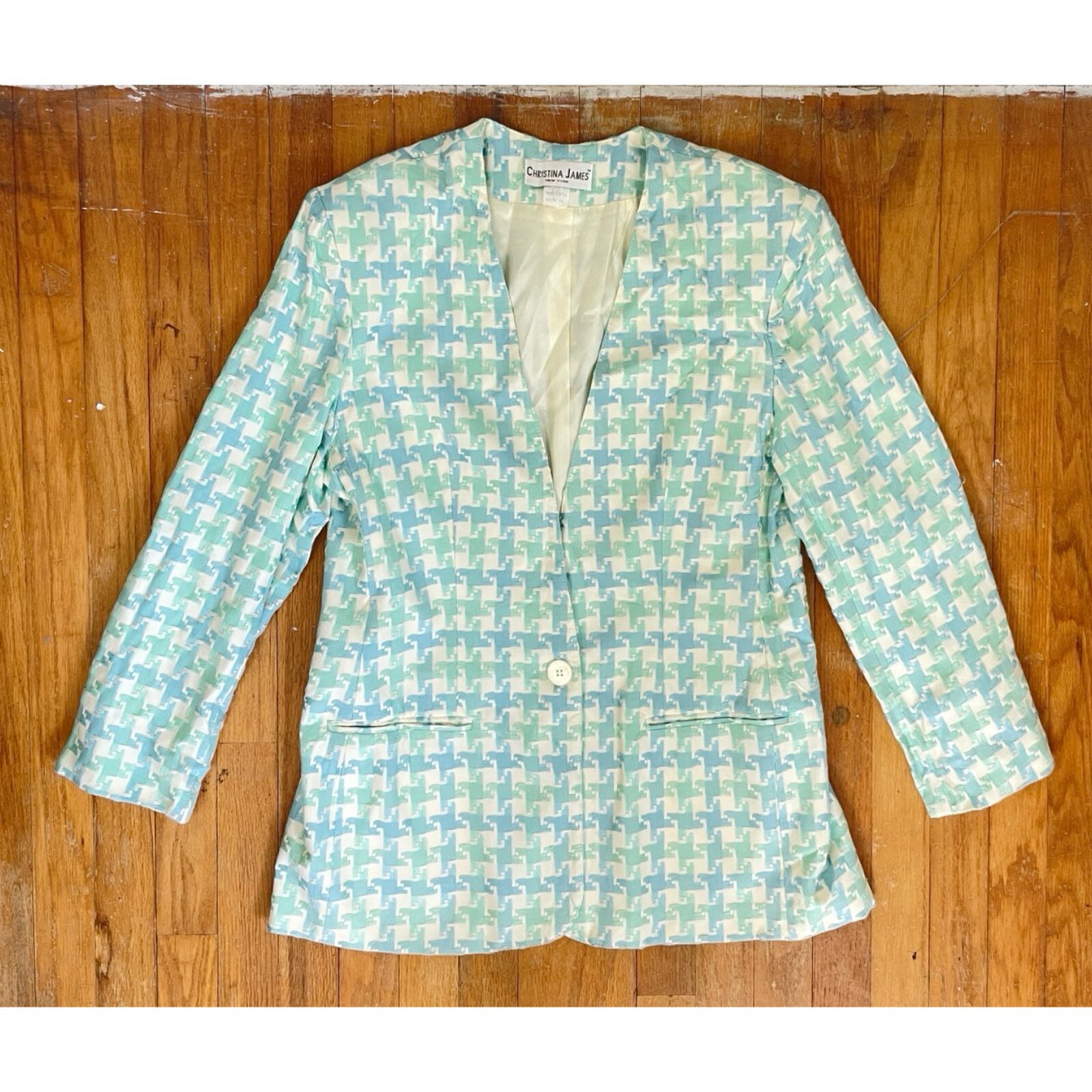 Vintage Woven Houndstooth Blazer Womens Size Large 1980s Sport Coat Suit Jacket