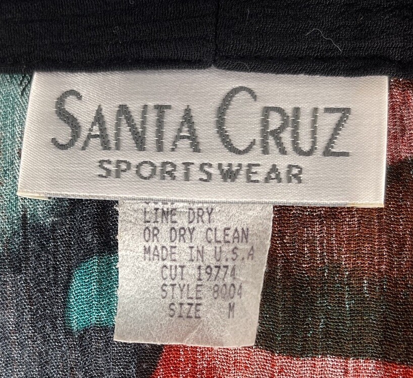 NWT VINTAGE SANTA CRUZ SPORTSWEAR WOMEN’S 1 BUTTON DRAPE TOP SPLATTER MEDIUM M