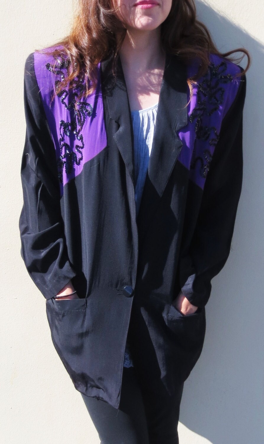 Vintage 1980s black and purple sequin jacket blazer