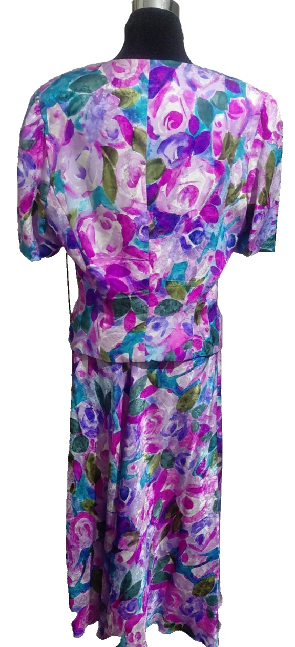 Adrianna Papell 2 PC 100% Silk Jacket & Long Skirt Pink Blue White Floral SZ 14