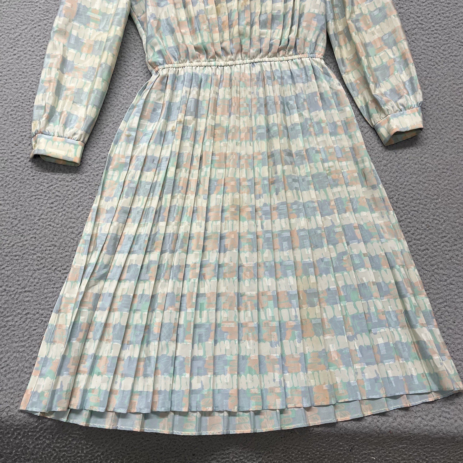 60’s 70’s Mavinette Dress Womens 14 Blue Geometric Accordion Secretary Vintage