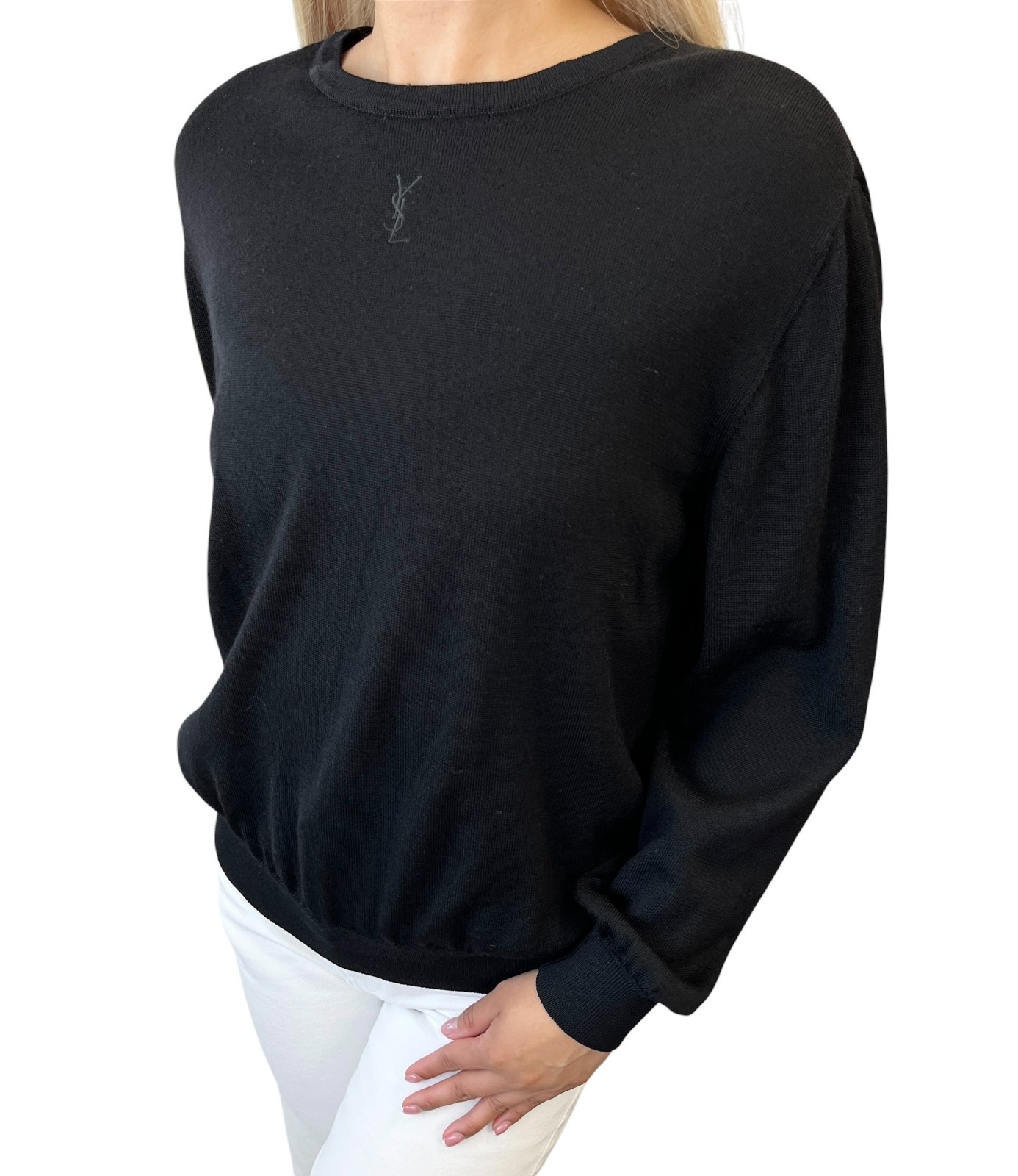 Yves Saint Laurent Vintage YSL Logo Knit Long Sleeve Top #M Black 901922