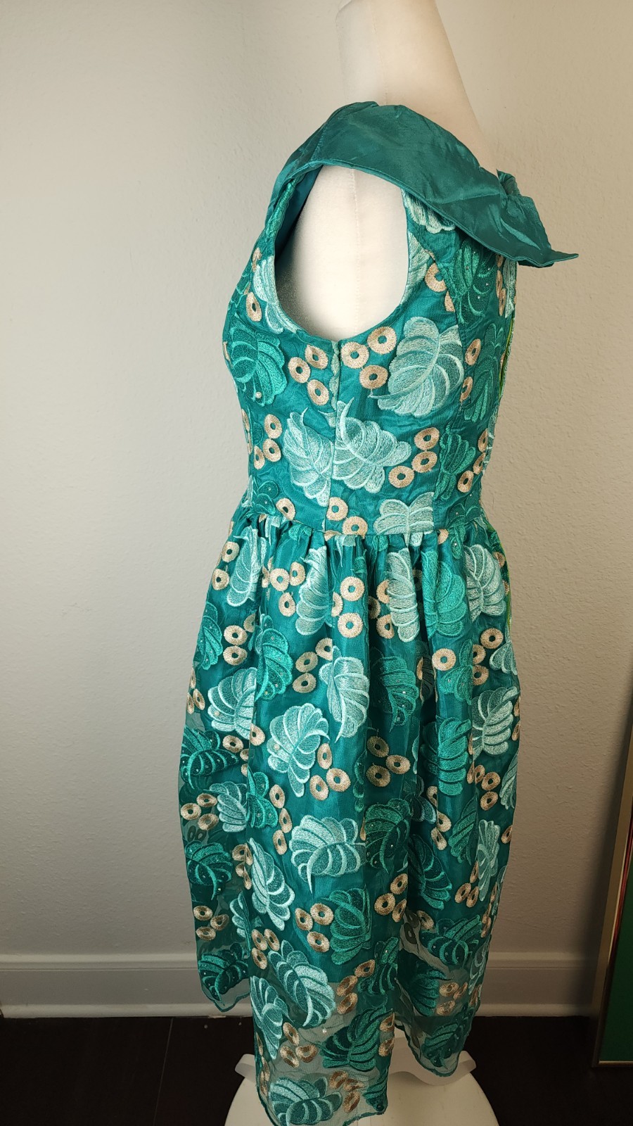 Vintage 1960s Tiki Lounge Cocktail Dress Handmade Hawaiian Resortwear Teal