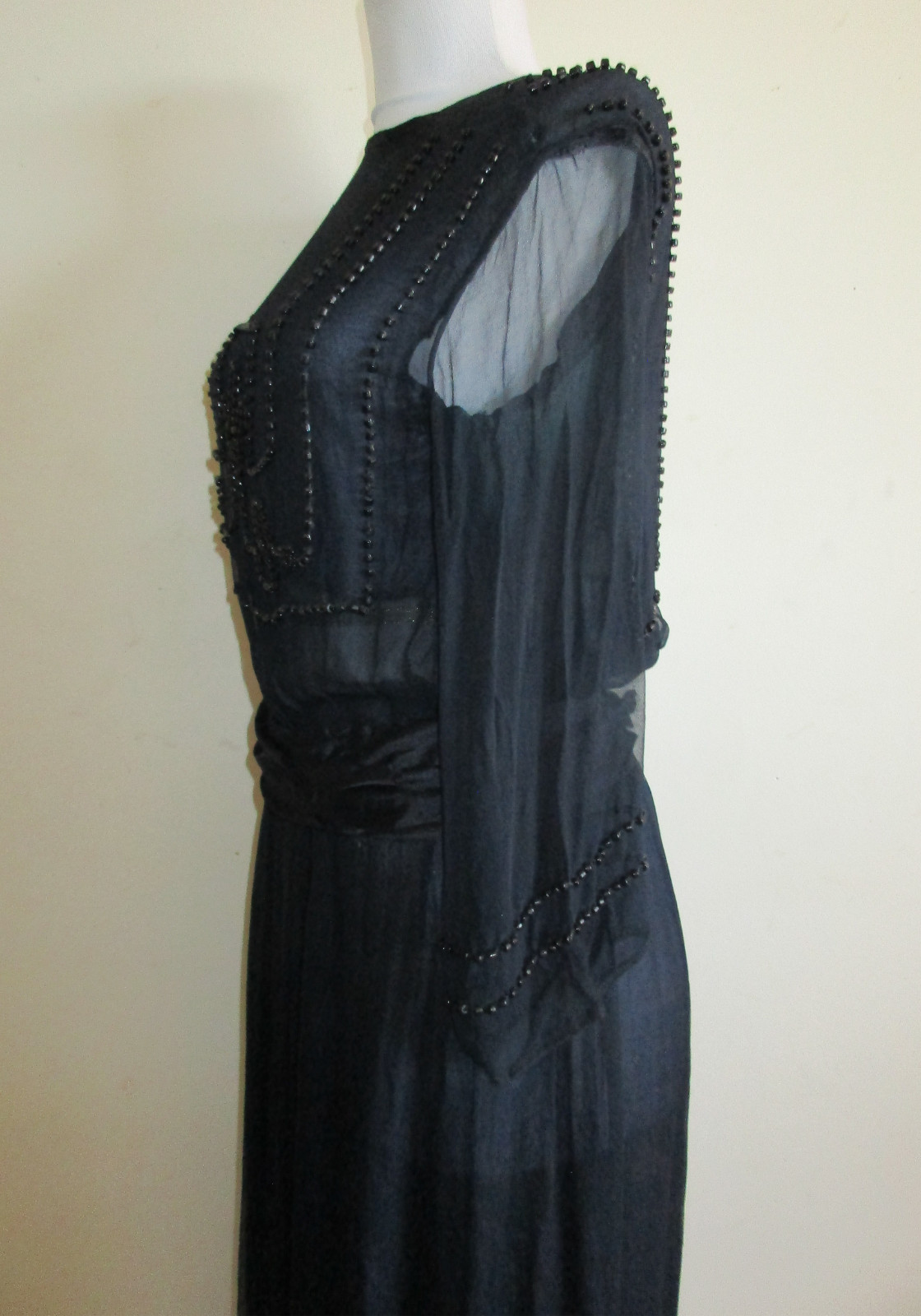 Vintage/Antique 1920’s Art Deco Black Silk Chiffon Jet Beaded Flapper Dress