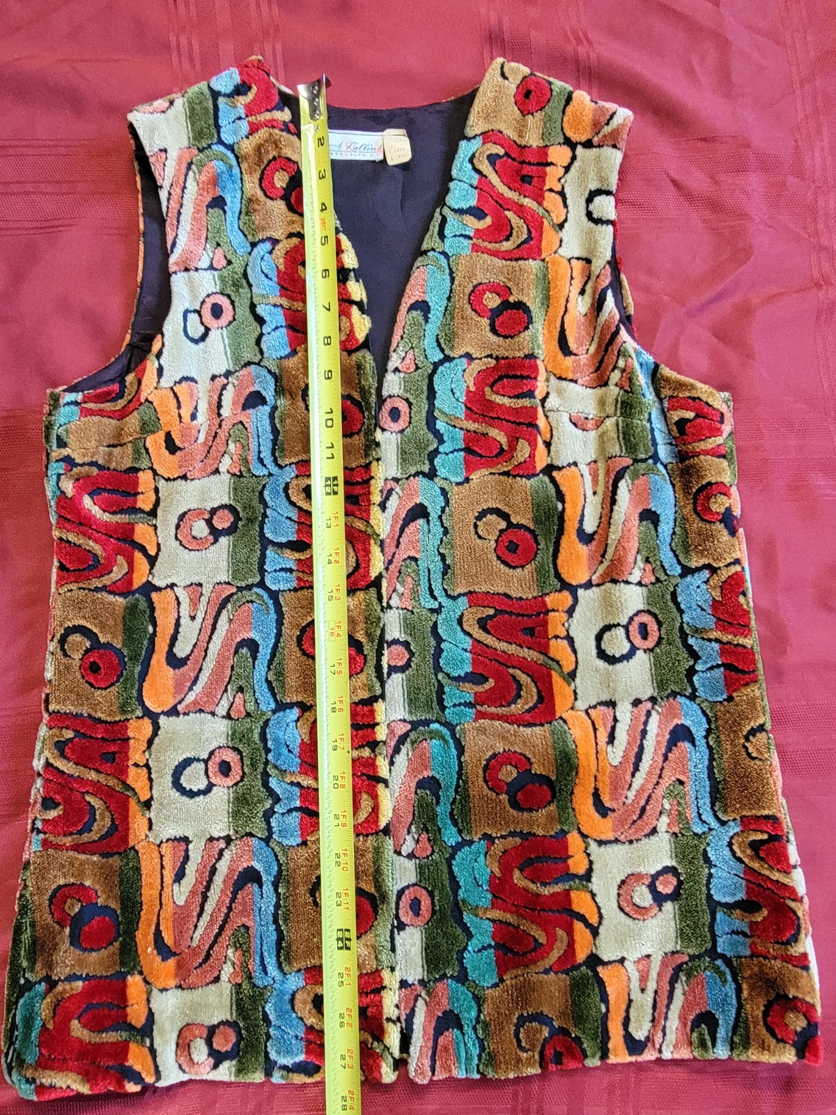 Vintage 60s A. Kallins Tapestry Vest Carpet Chenille Velvet Boho Hippie Large