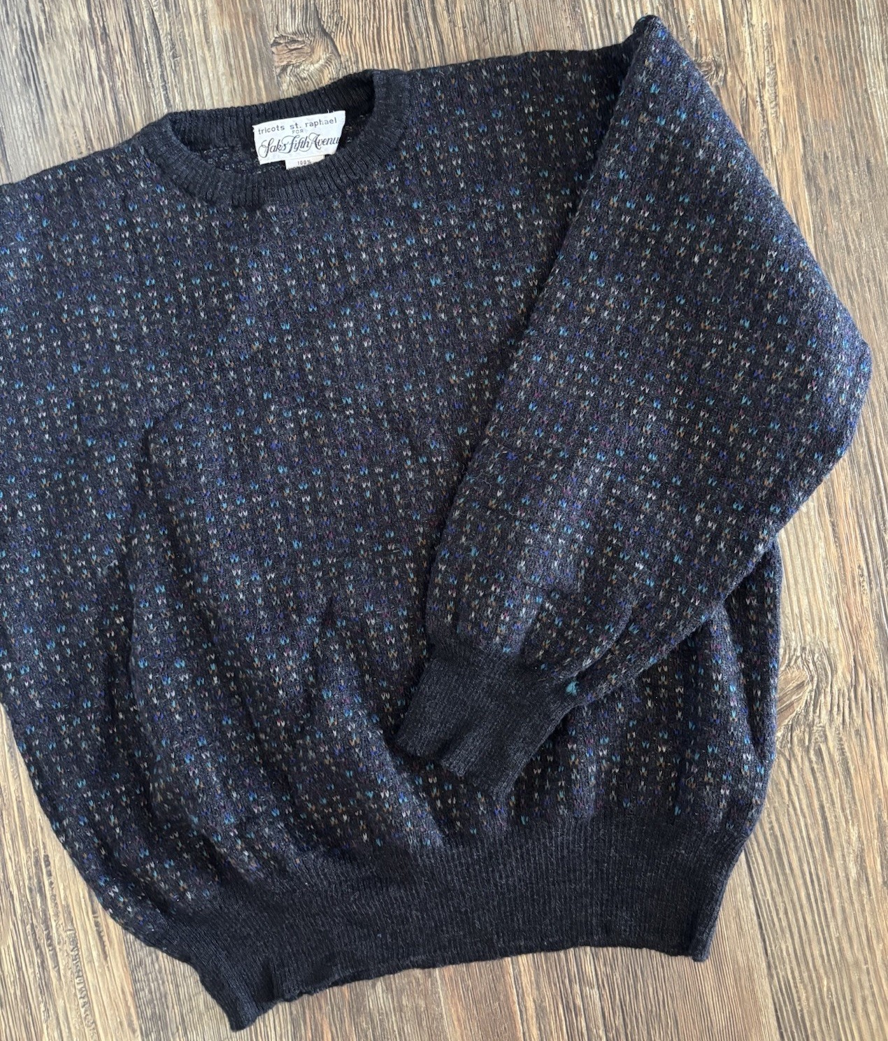 Vtg Tricots St Raphael For Saks Fifth Avenue 100% Wool Knit Sweater Womens M Blk