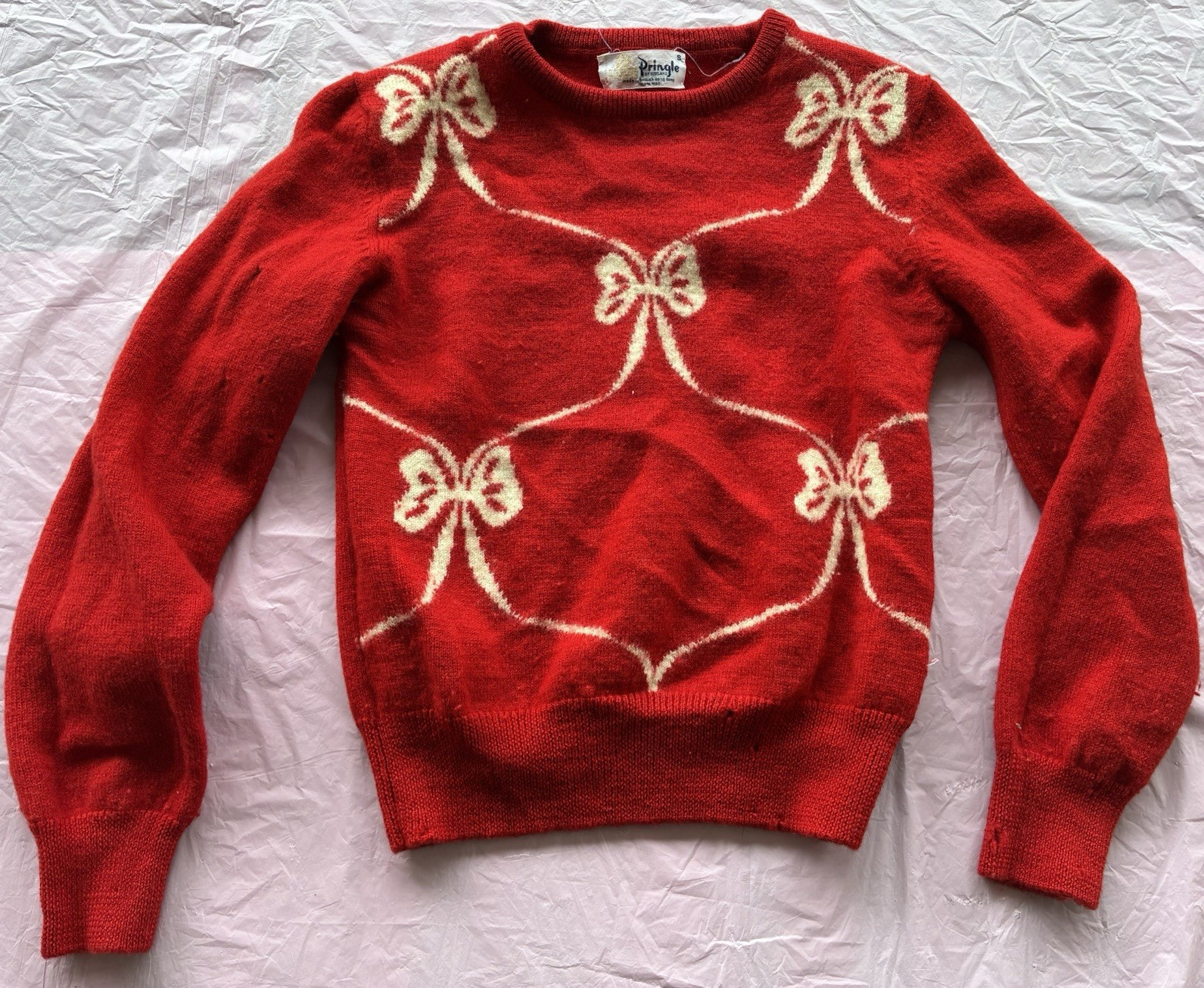 Pringle of Scotland Vintage Sweater Retro Red Wool Knit Crewneck Pullover Sz S