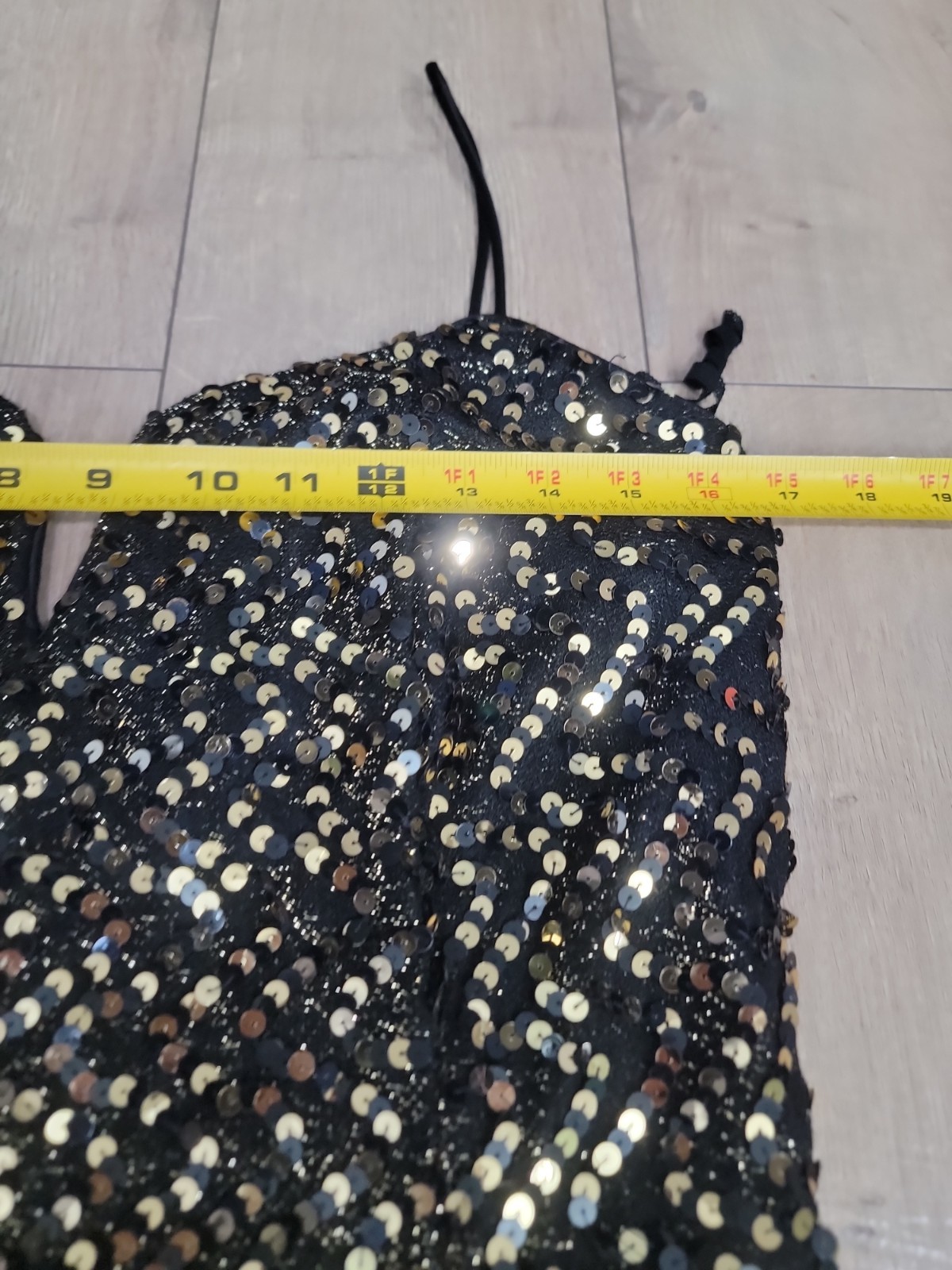 Vintage 90s Jessica McClintock Black Gold Sequin Column Maxi Evening Dress