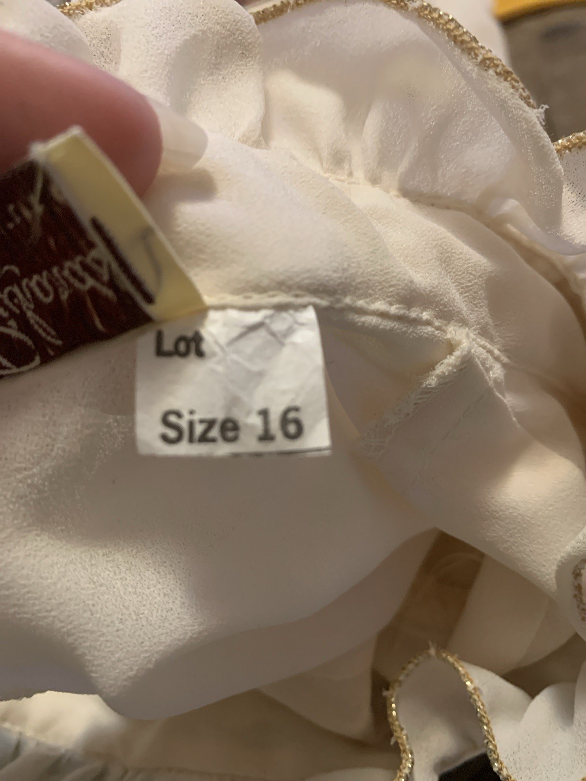 Vtg Diane Richards Women’s Ivory Victorian Blouse Sz 16 Pleated Ruffle Gold Trim