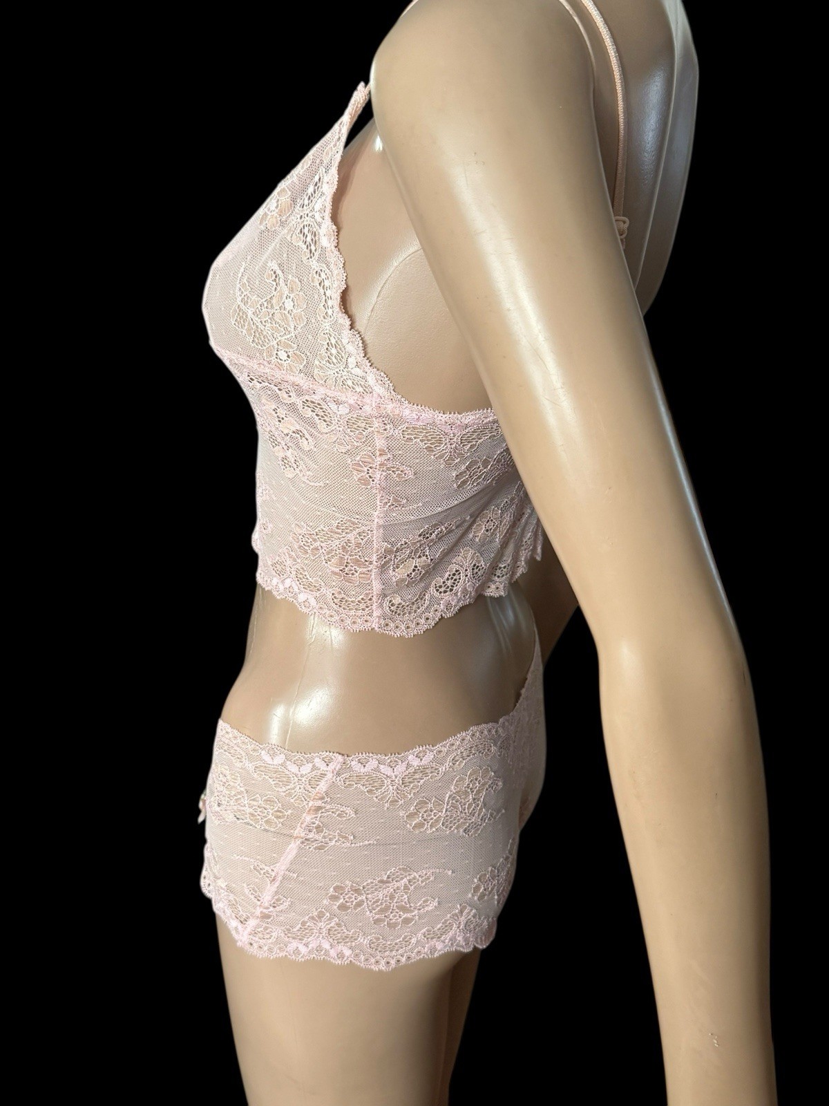 Victoria’s Secret Pink Victorian Sheer Lace Flowers Cami Panty Set Sz Small VTG