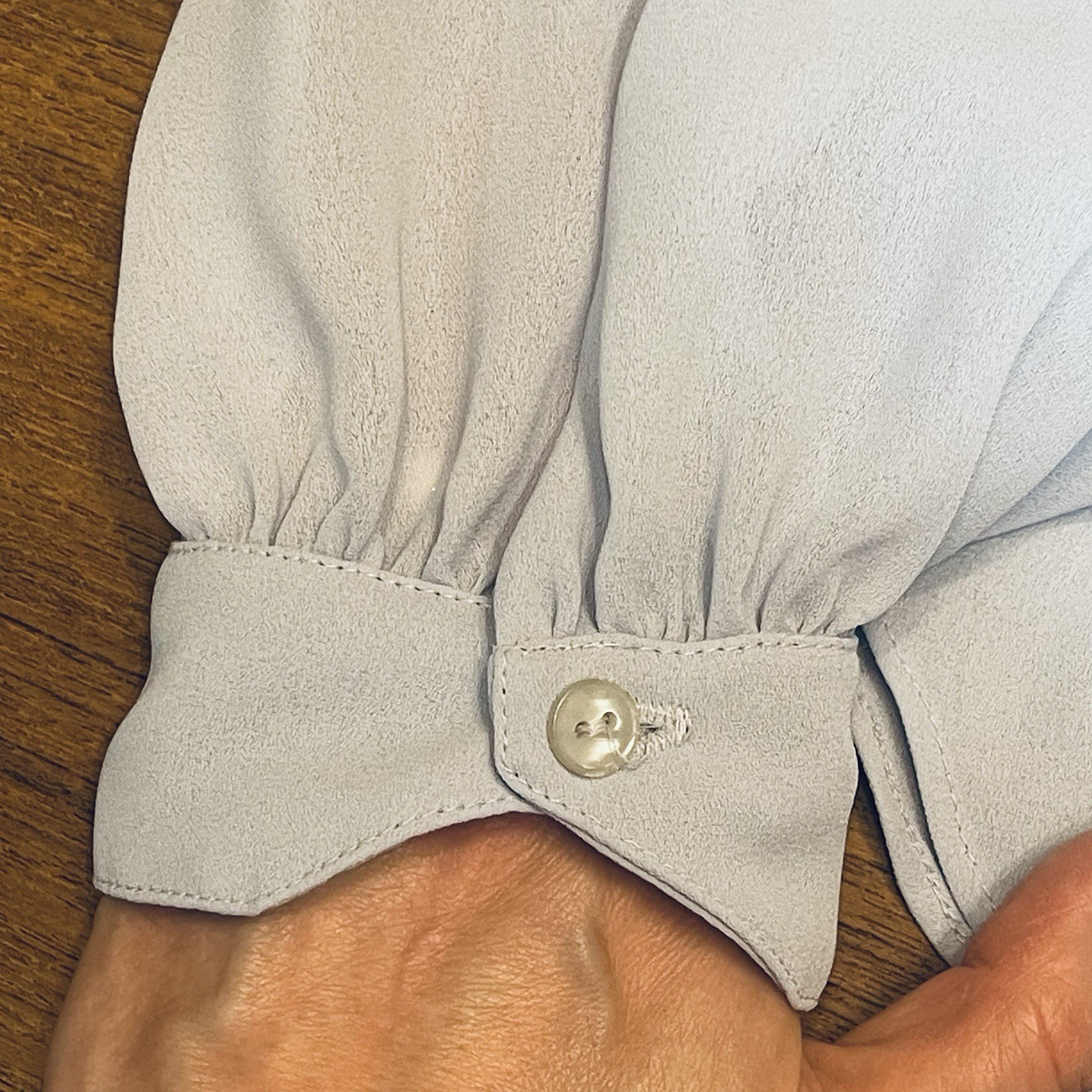 Vtg Frere Jacques Pastel Periwinkle 70’s 80’s Blouse Rosette Flower Accent Sz 8