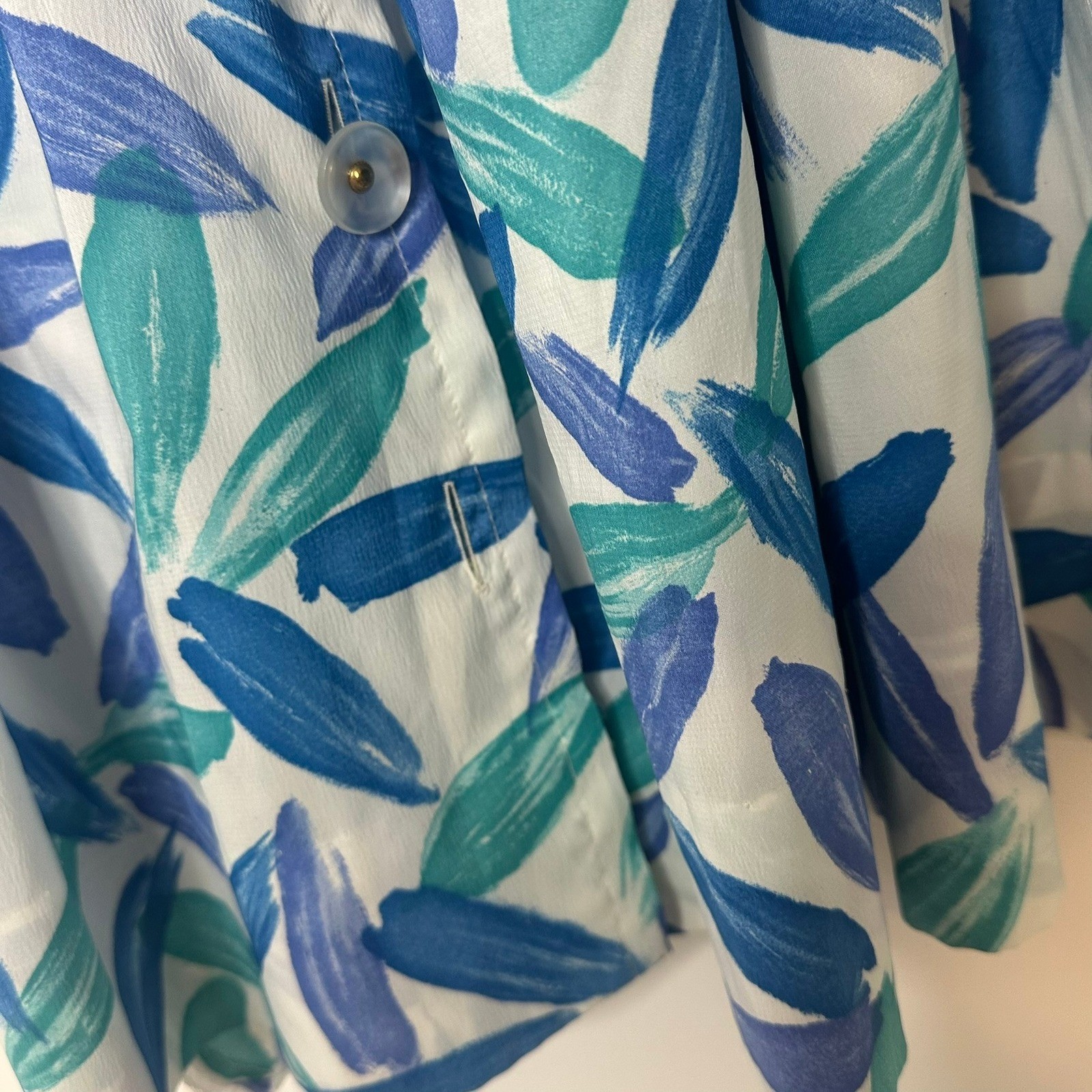 Vintage 80’s Floral Shirt Dress Women 6 Blue Teal Leaf Print Vintage Knee Length