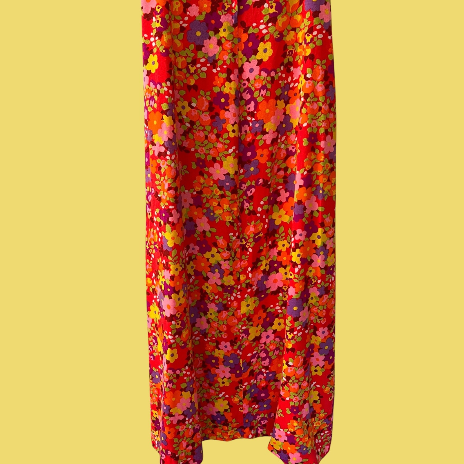 Vintage 70s Neon Barkcloth Hawaiian Maxi Dress, XS