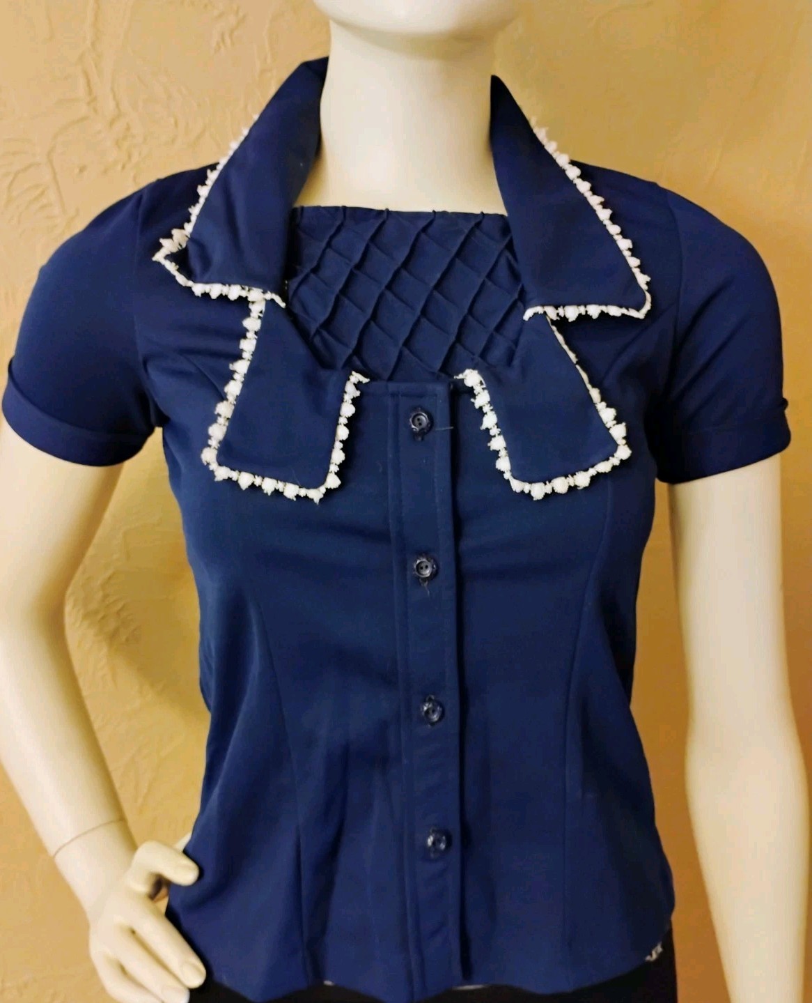 RARE VTG 60’s „Jogina Seasonal Wear” Blue Polyester S/S Top M