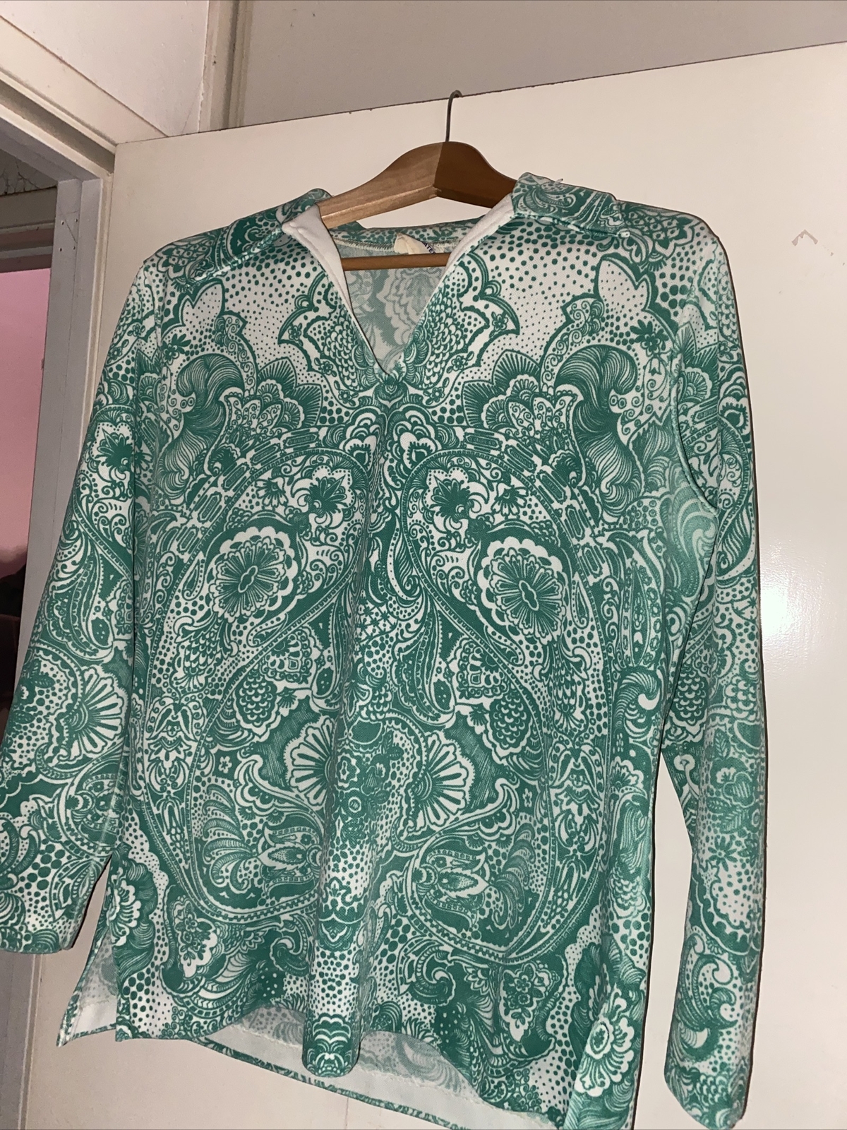 Vtg 70s Paisley Caper-Mates Women’s Polyester Tunic Shirt Disco Club M/L