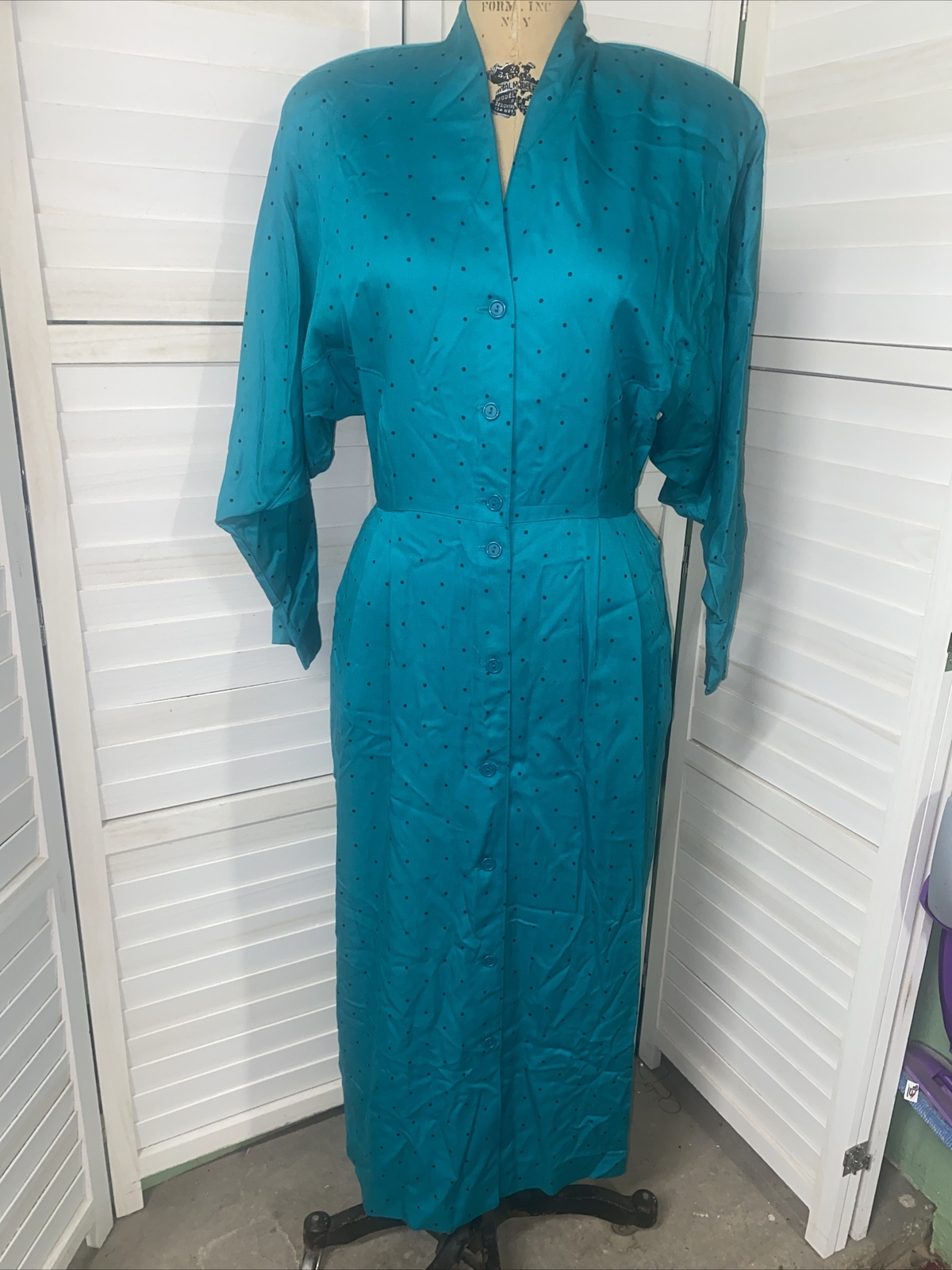 Vintage Rabbit Designs 80’s Secretary Shoulder Pad Shirt Dress Polka Dots Medium