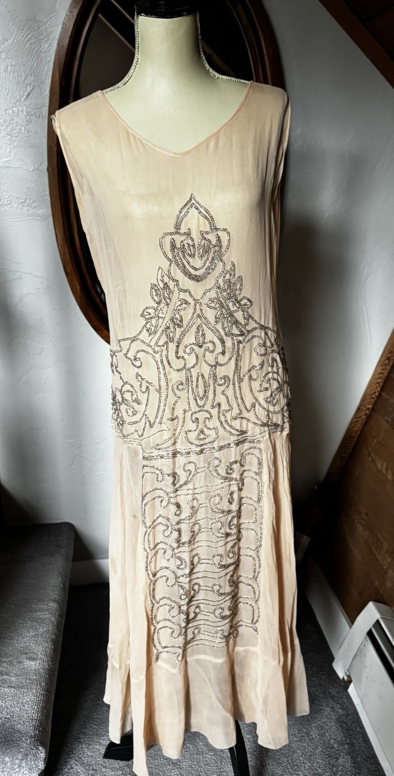 Authentic 1920s Beaded Silk Chiffon Dress – Art Deco – Double Sided Beading