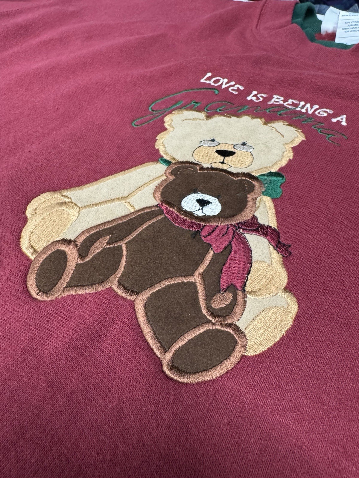 Vintage MC Energy Maroon Large Teddy Bears Love is Being A Grandma Sweatshirt