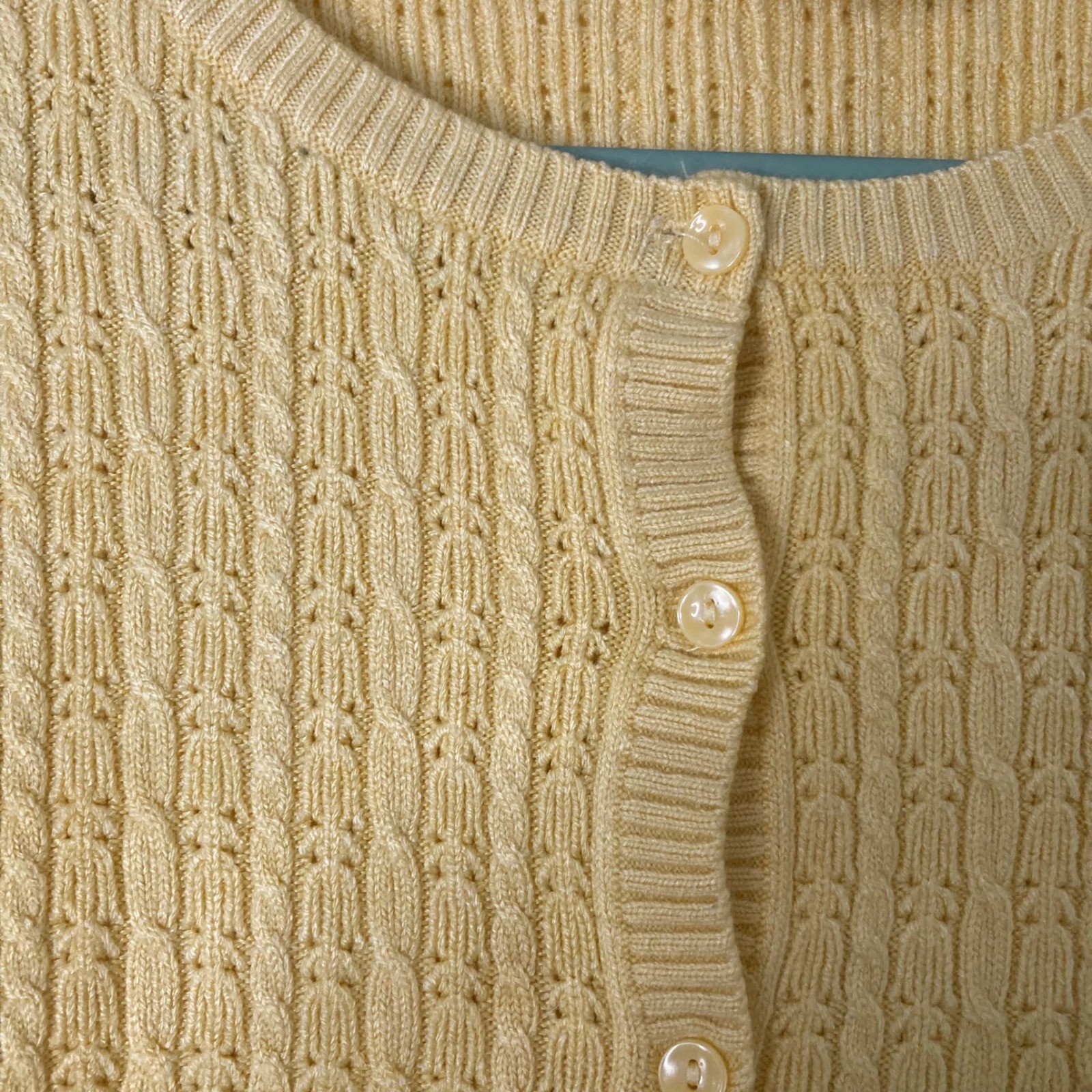 Vintage Petite Sophisticate Yellow Cable Knit Cardigan Sweater Coastal Large