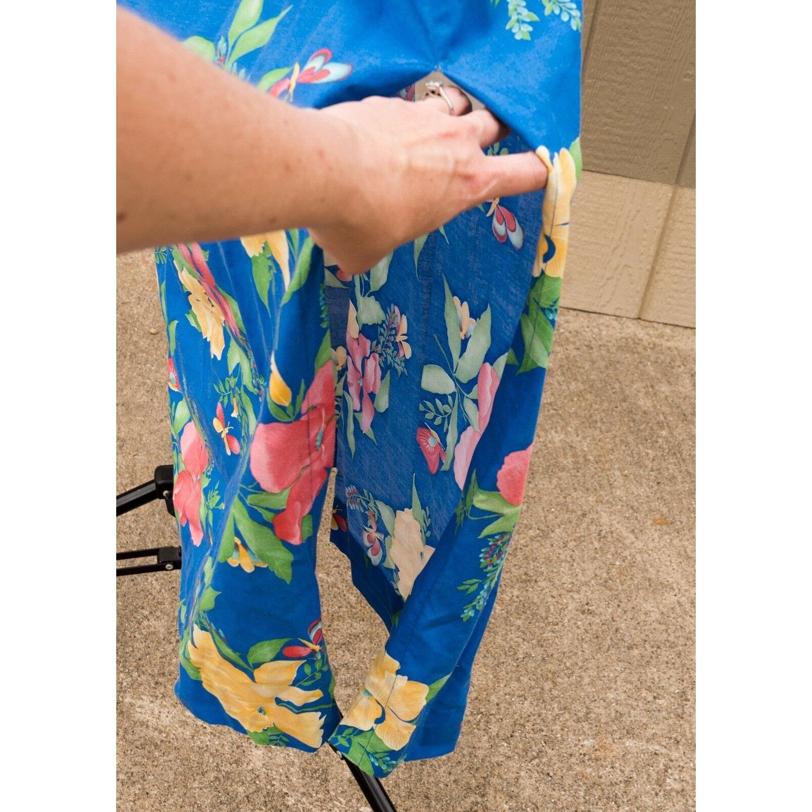 Vtg 70s California Tall Girls Women Dress Blue Floral Tie Sleeve Side Slit