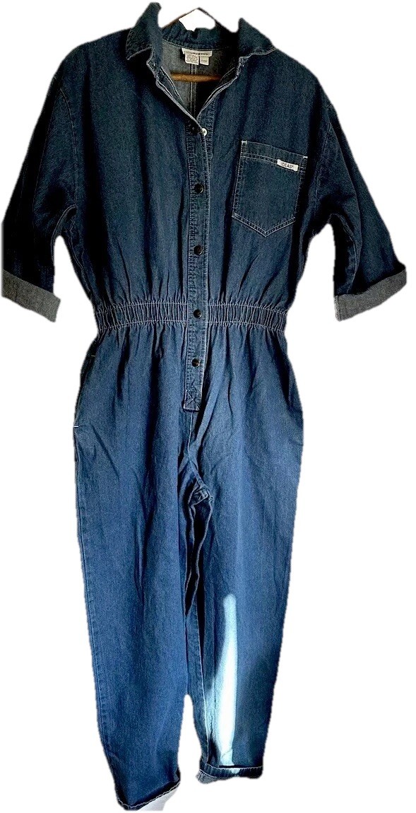 VTG 80’S Denim Jumpsuit Jumper Overall’s Woman’s Size (XL) Snaps Elastic Waist