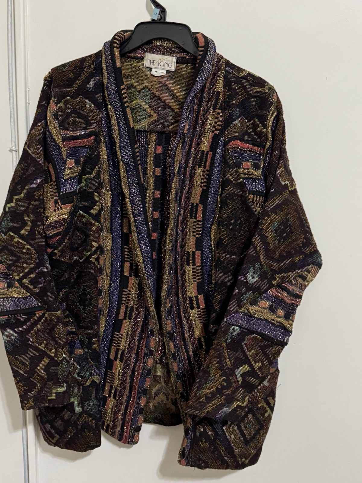 Vintage THE ICING 90s Patterned 3D net Sweater Jacket Coogi Style size M Y2K