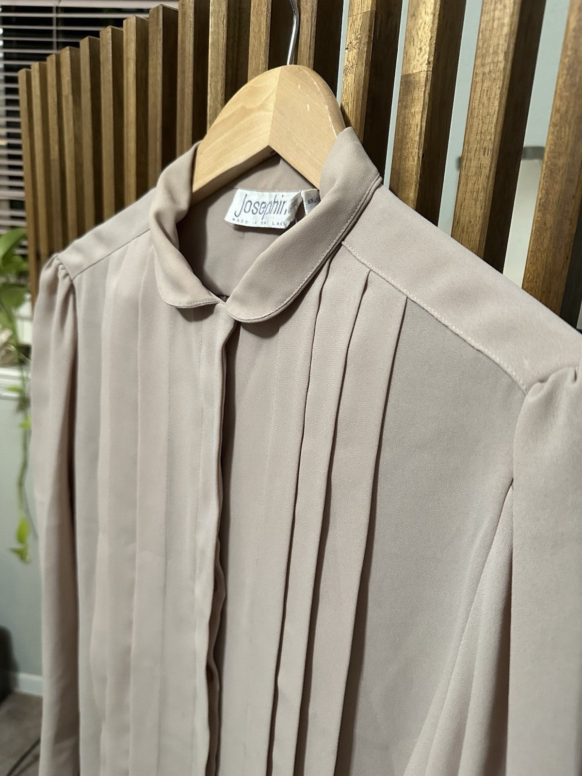 Vintage Josephine Pleated Front Peter Pan Collar Blouse Blush Nude