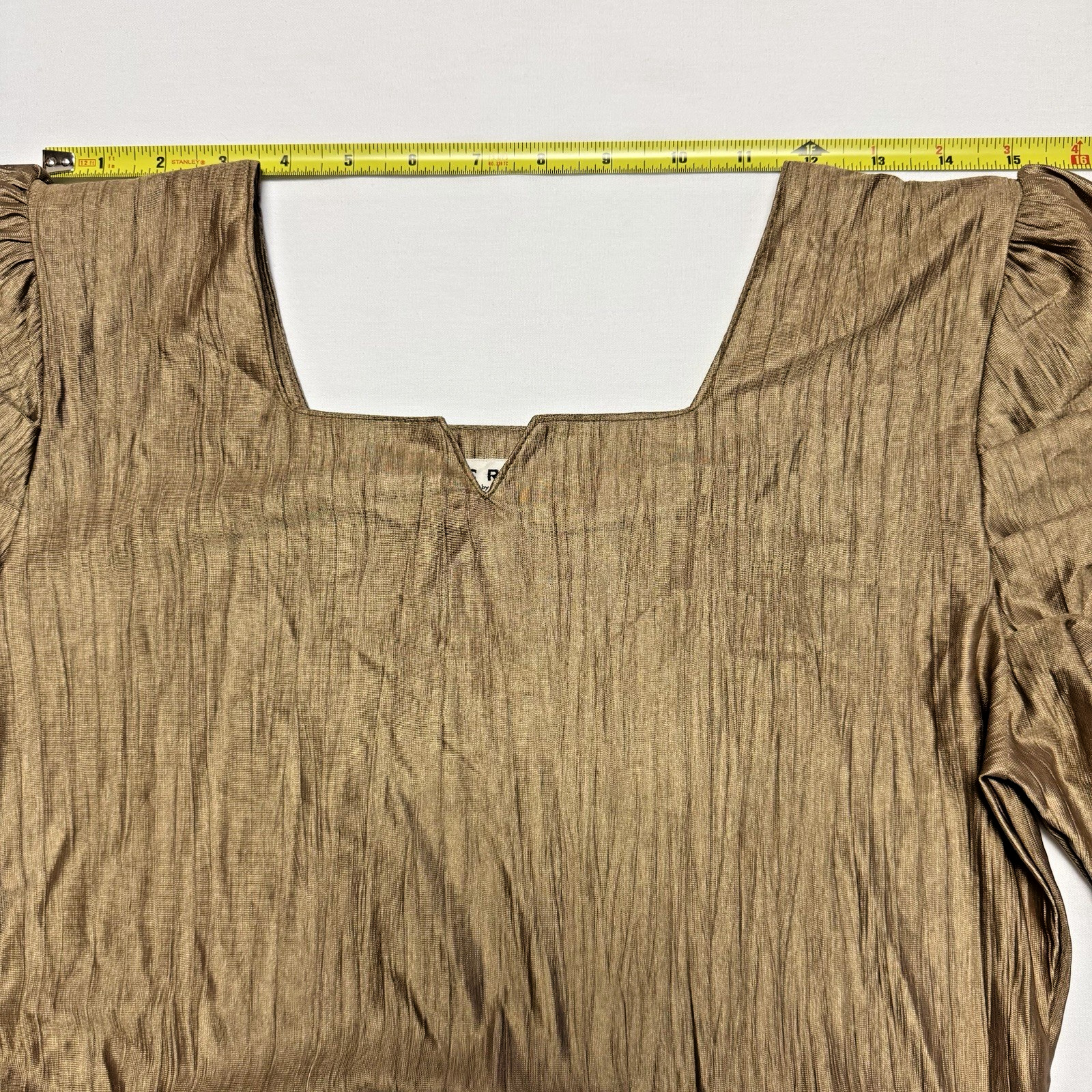 Vintage 90s Made in Japan CREA Bronze Gold Micro Pleated Metallic Top Blouse S/M