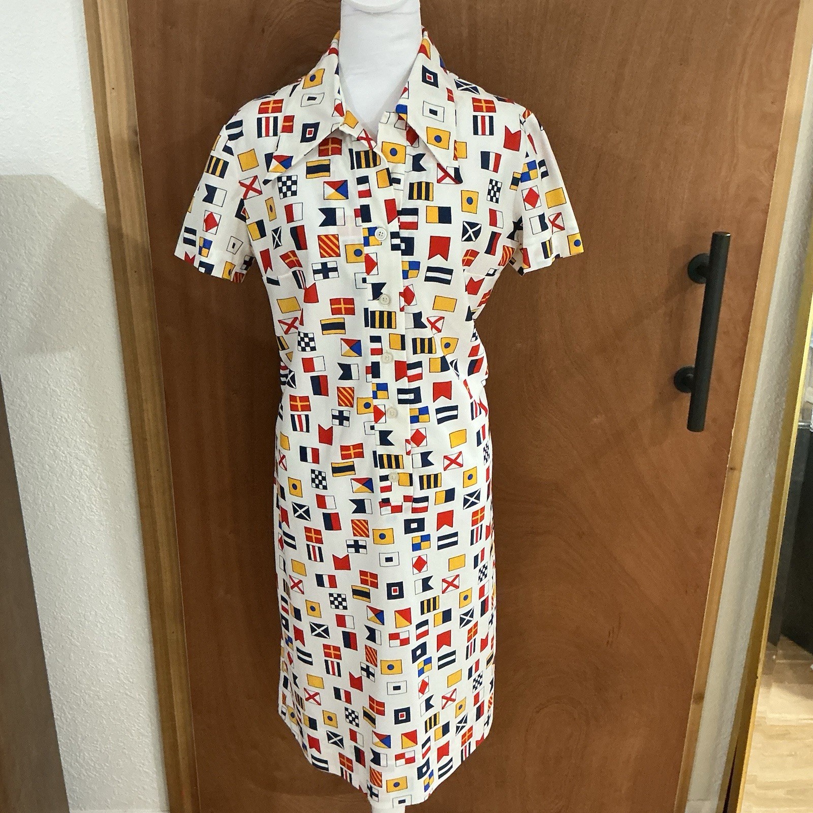 VTG 60s/70s Serbin Traveler Nautical Flag Mod Shirt Dress L XL Prop Yacht Rare