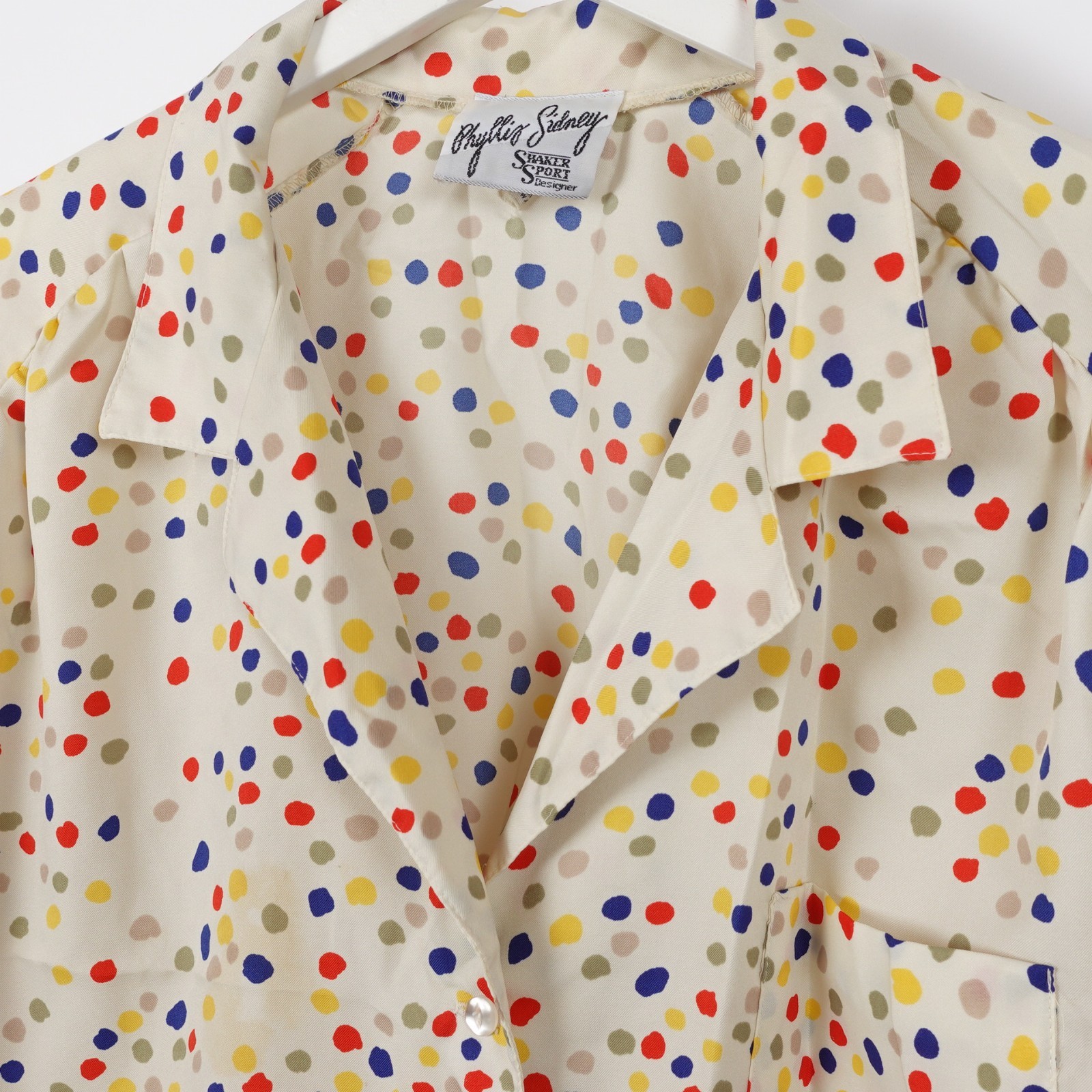 Vintage 70s Polka Dot Art Dots AOP Button Shirt Phyllis Sidney Shaker Sport XL