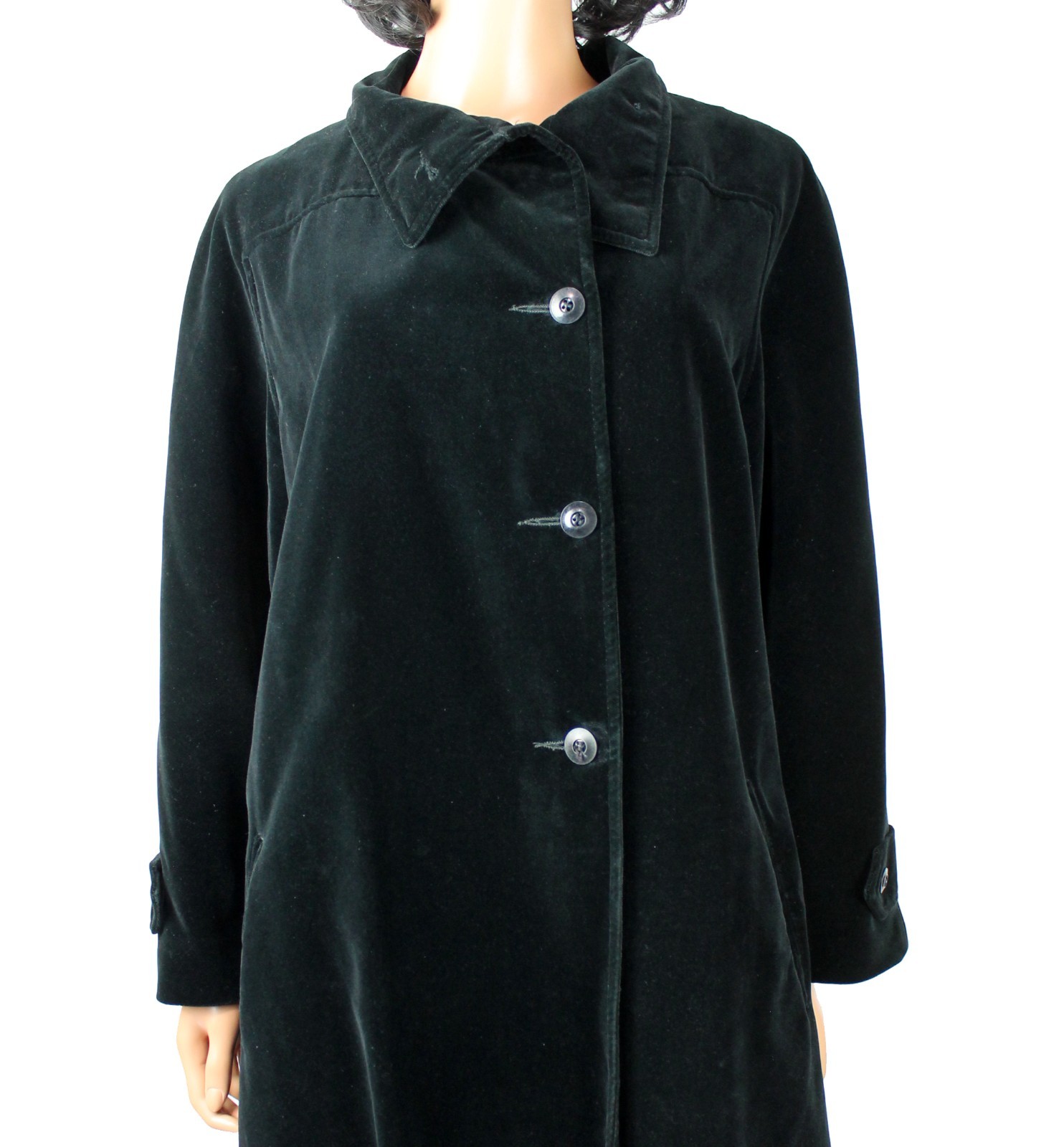 Velvet Opera Coat Sz 16 XL Vintage 70s Drizzle Black Cotton Velvet Long Jacket