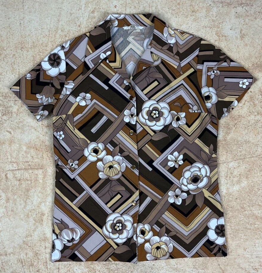 Vintage 70’s/80’s Brown Floral and Geometric Mod Button Down