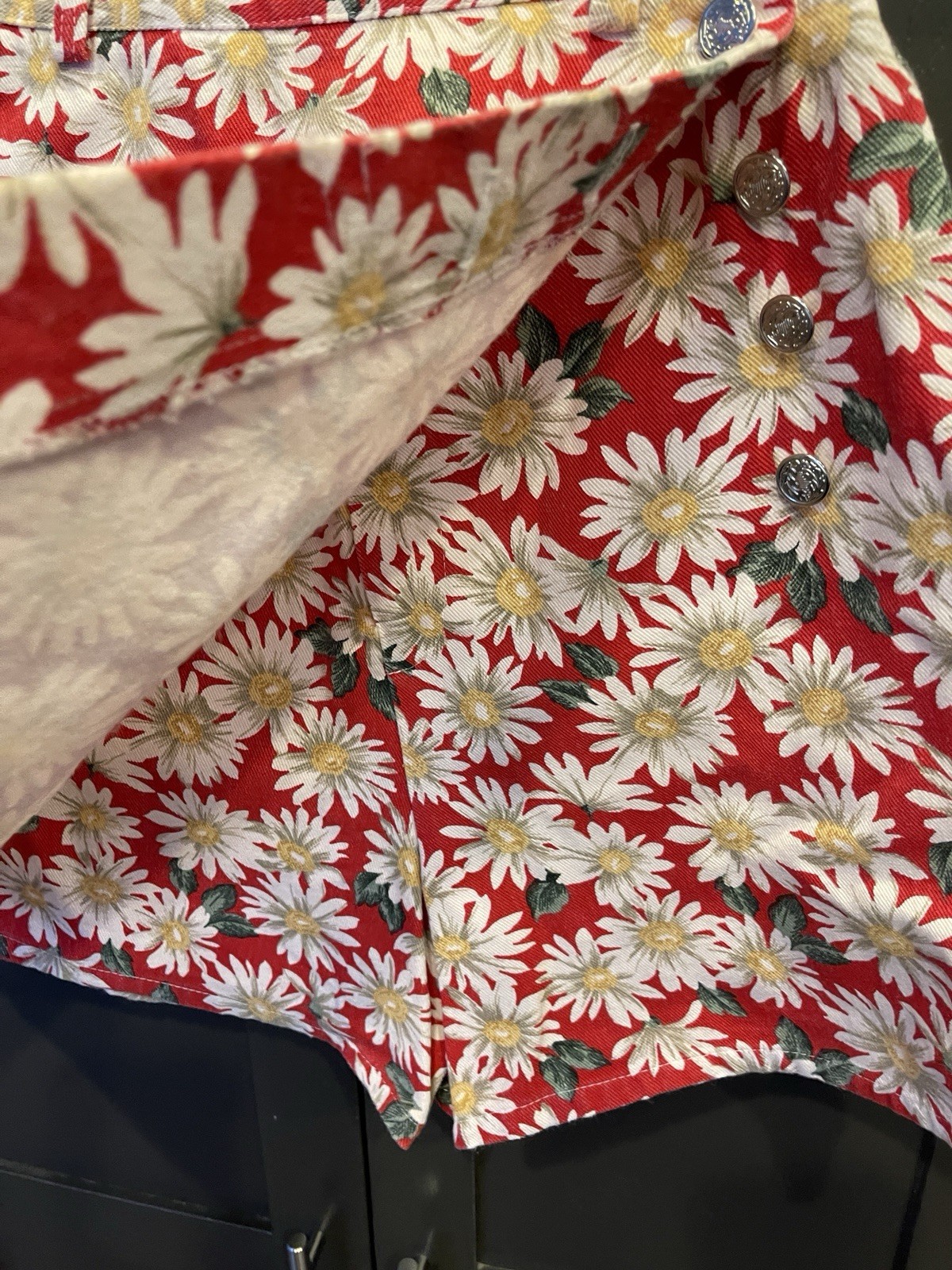 Vintage 90s A. Byer Daisy White Red Skort Skirt Size 9 Junior Girls