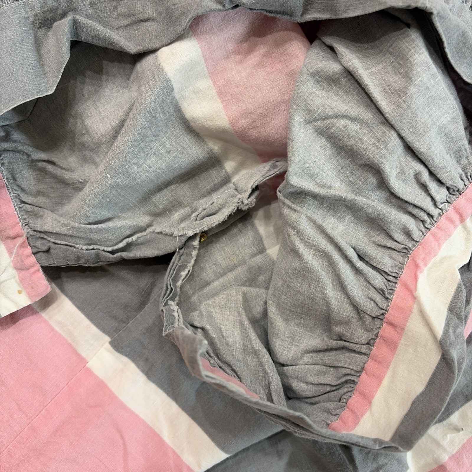 1970’s 31″ Long Unfinished Homemade Stripped Skirt Gray, Pink & White