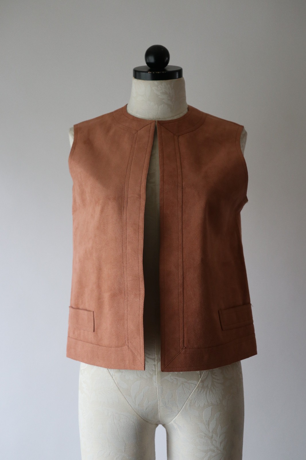 70s Vintage Pink Ultrasuede Open Front Waistcoat Sleeveless Jacket Vest Women M