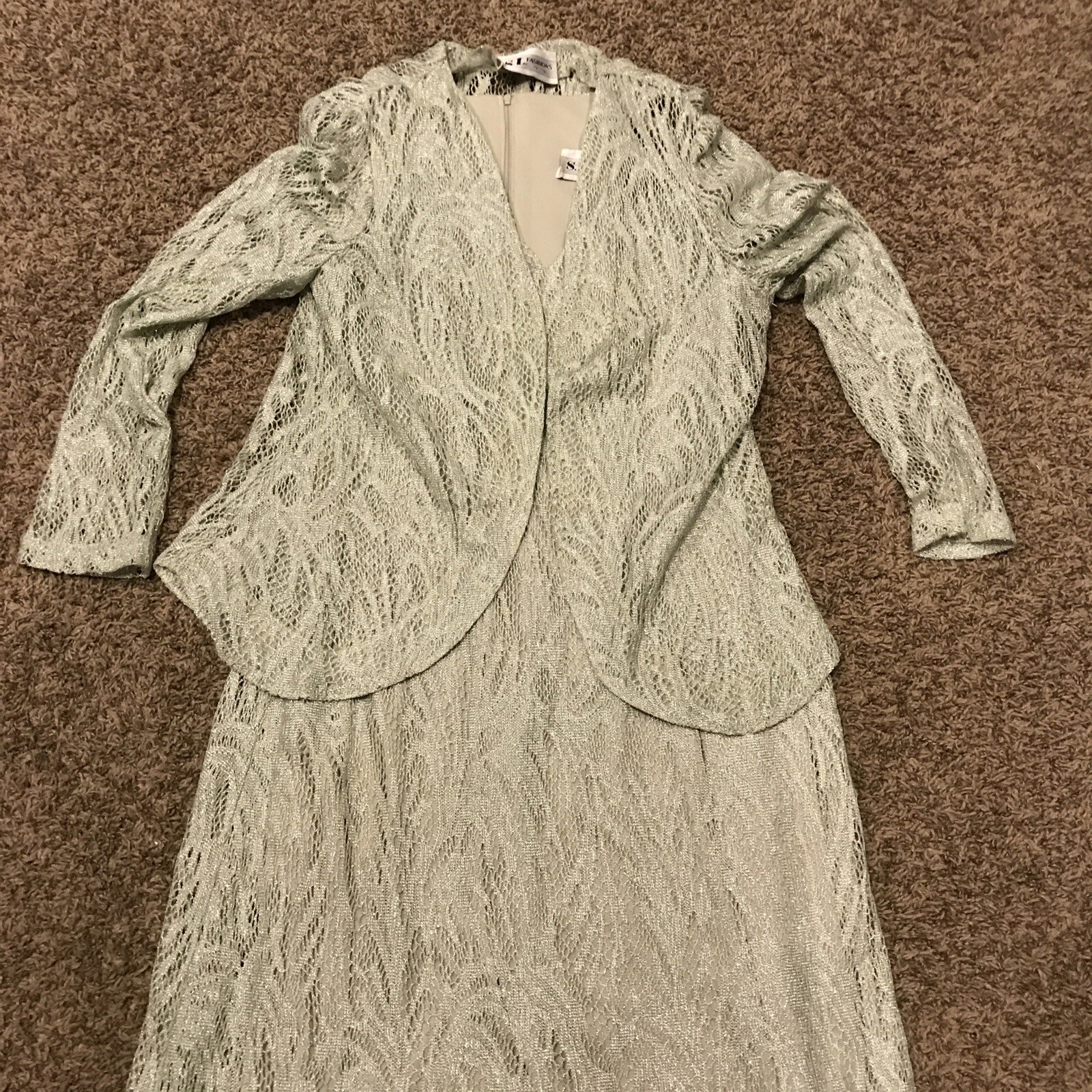 SL Fashions Vtg Women’s Green Dress Lace Formal Elegant Glamorous W/ Jacket A37
