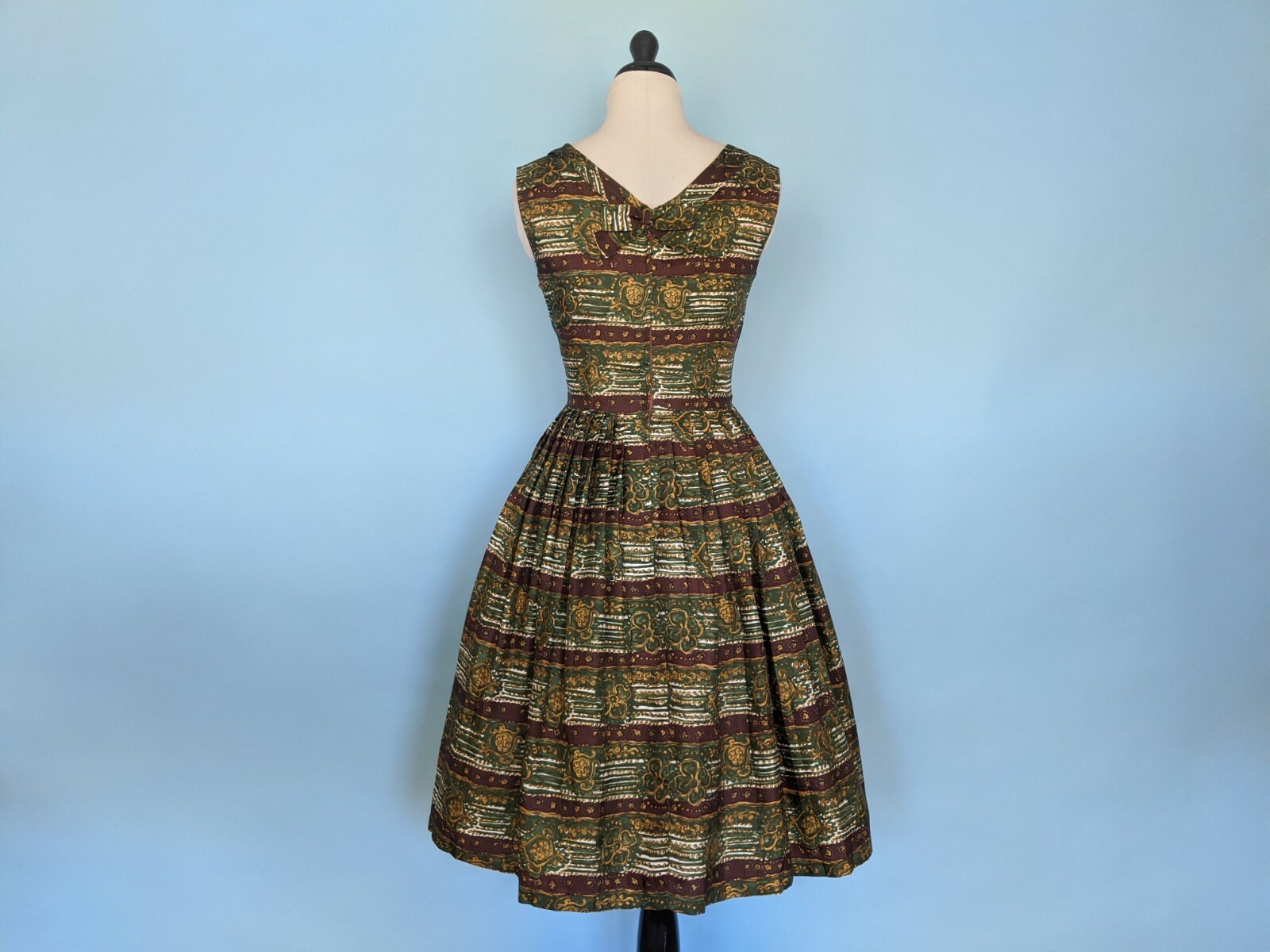 Vintage 50s Novelty Print Silk Day Dress, 1950s Striped Party Dress