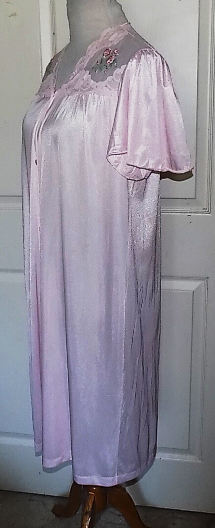 Vintage 70s 80s Pink Nylon Nightie Robe Sears Medium B42 34 1/2 / 37