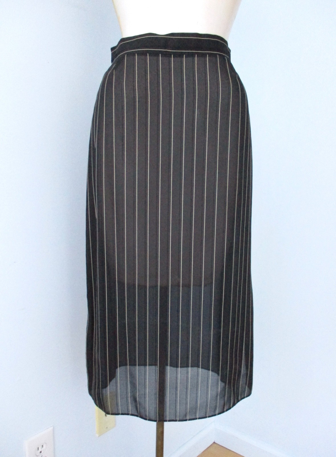 Vtg 70s 80s Black Pinstripe Semi Sheer 2-Pc Secretary Skirt Peplum Top Suit 5