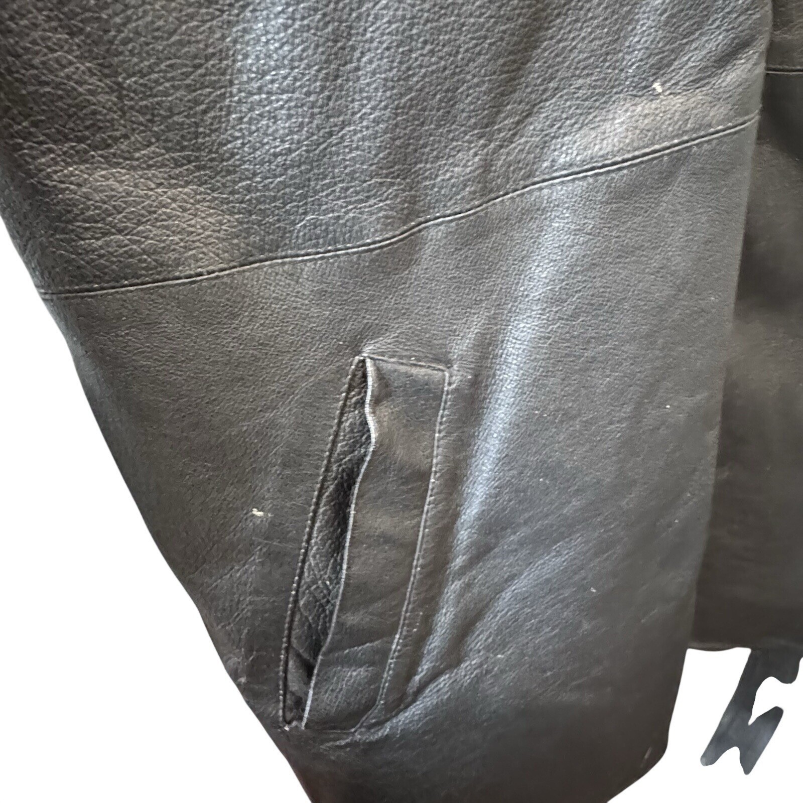 Black Leather Belted Longline Coat Women L Oversized Moto Mob Wife Jacket