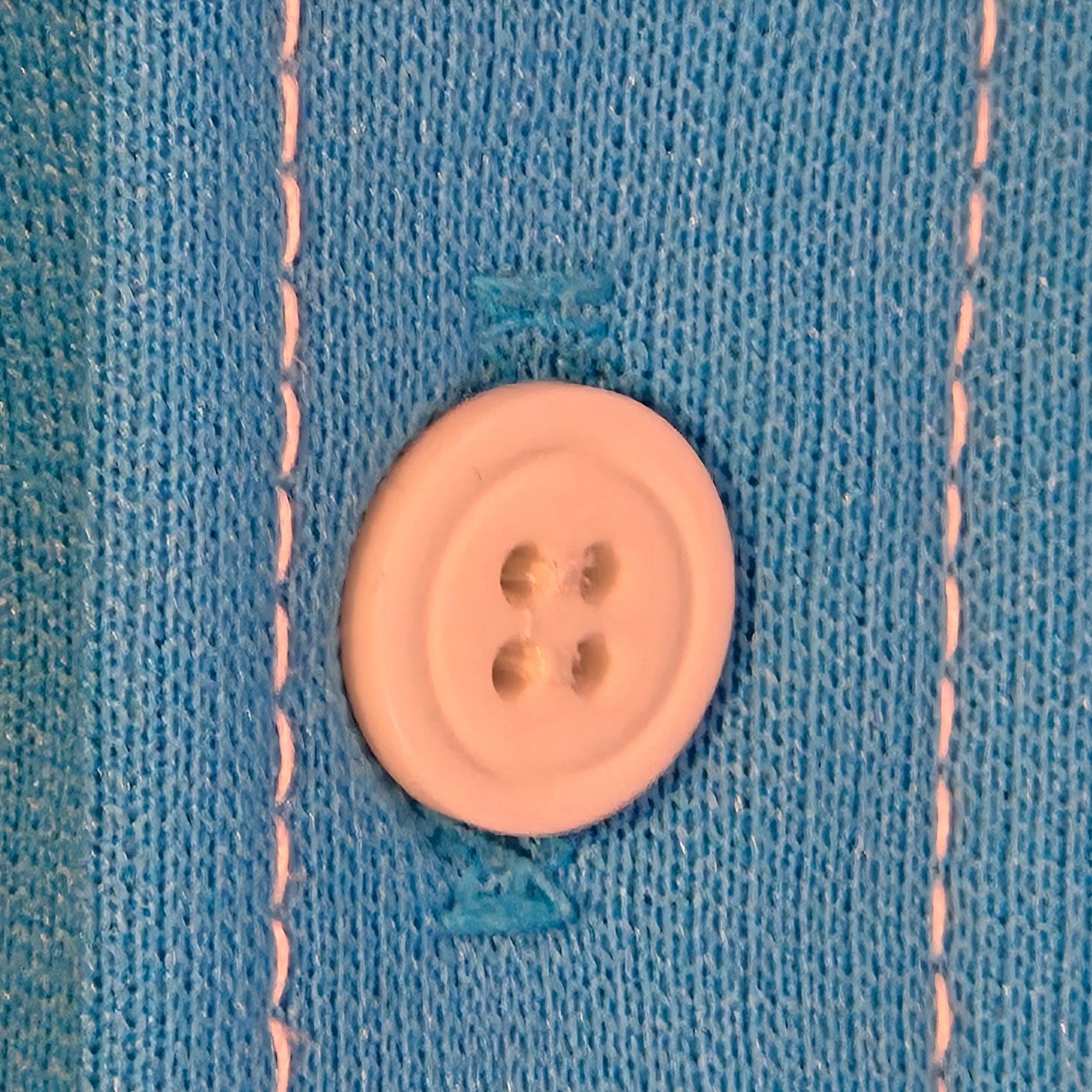 Vintage 70s Sears Turquoise Blue Knit Shirt Jacket White Contrast Stitch Disco M