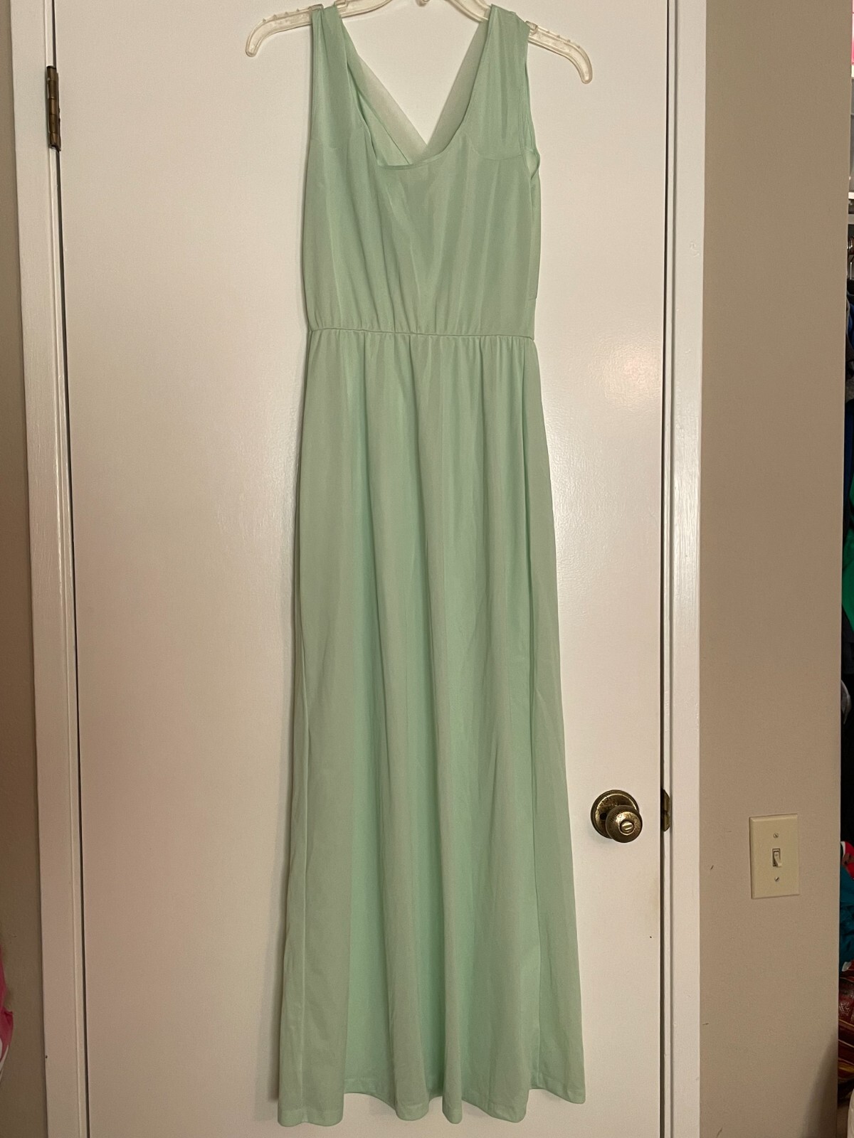Vtg Long NIGHTGOWN +SLIPPERS Set Lot 34 Gown Mint Green Nylon