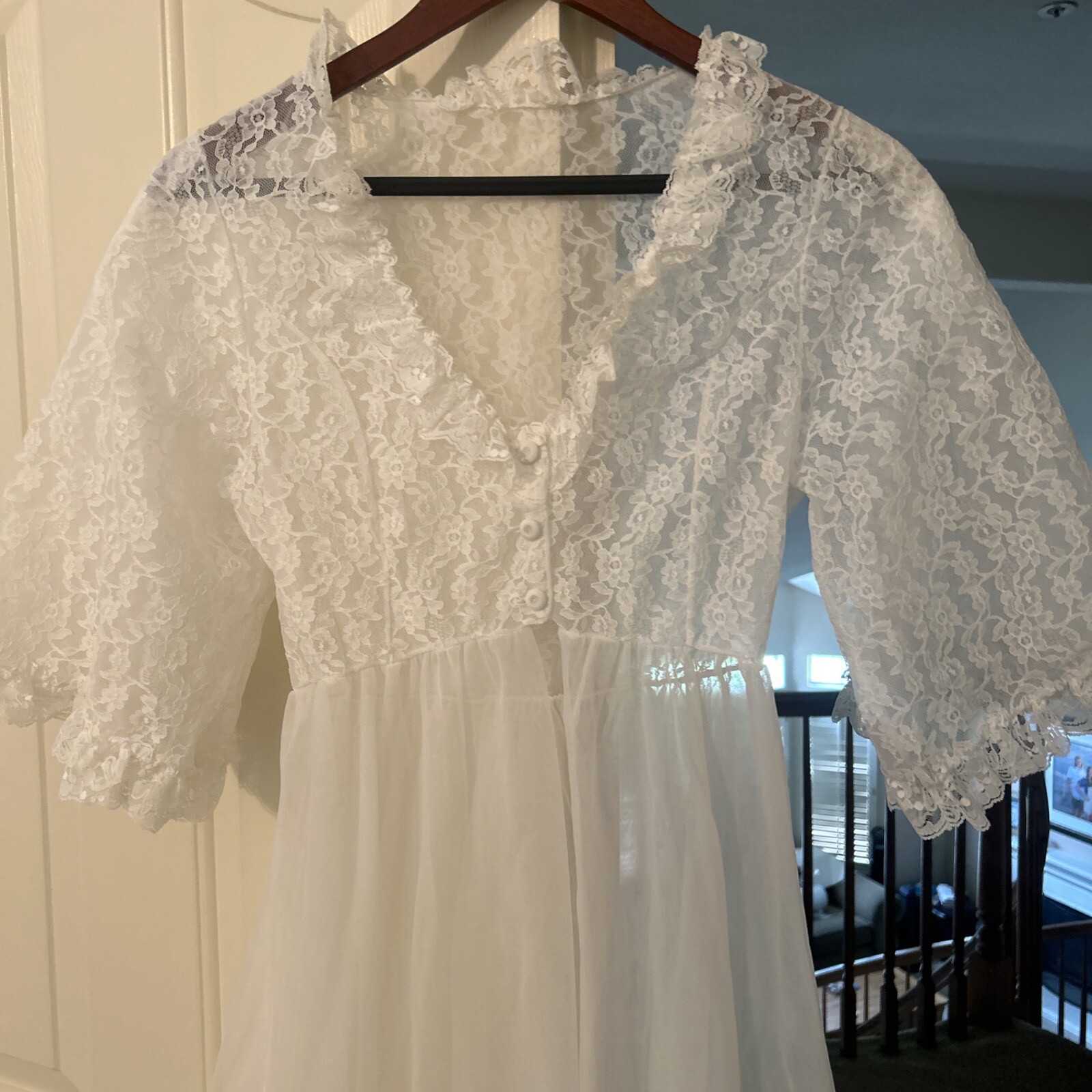Vintage Sheer Double Layer Chic Lingerie Ivory Lace MCM Robe Wedding Bacheloret