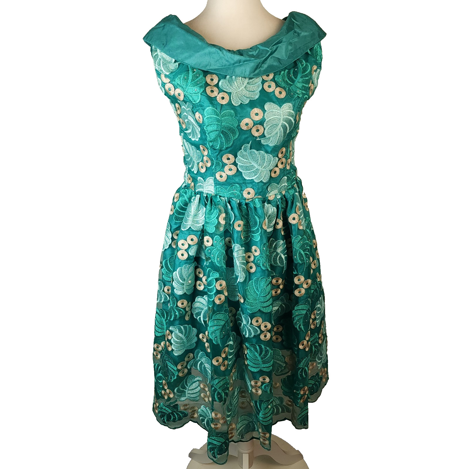 Vintage 1960s Tiki Lounge Cocktail Dress Handmade Hawaiian Resortwear Teal