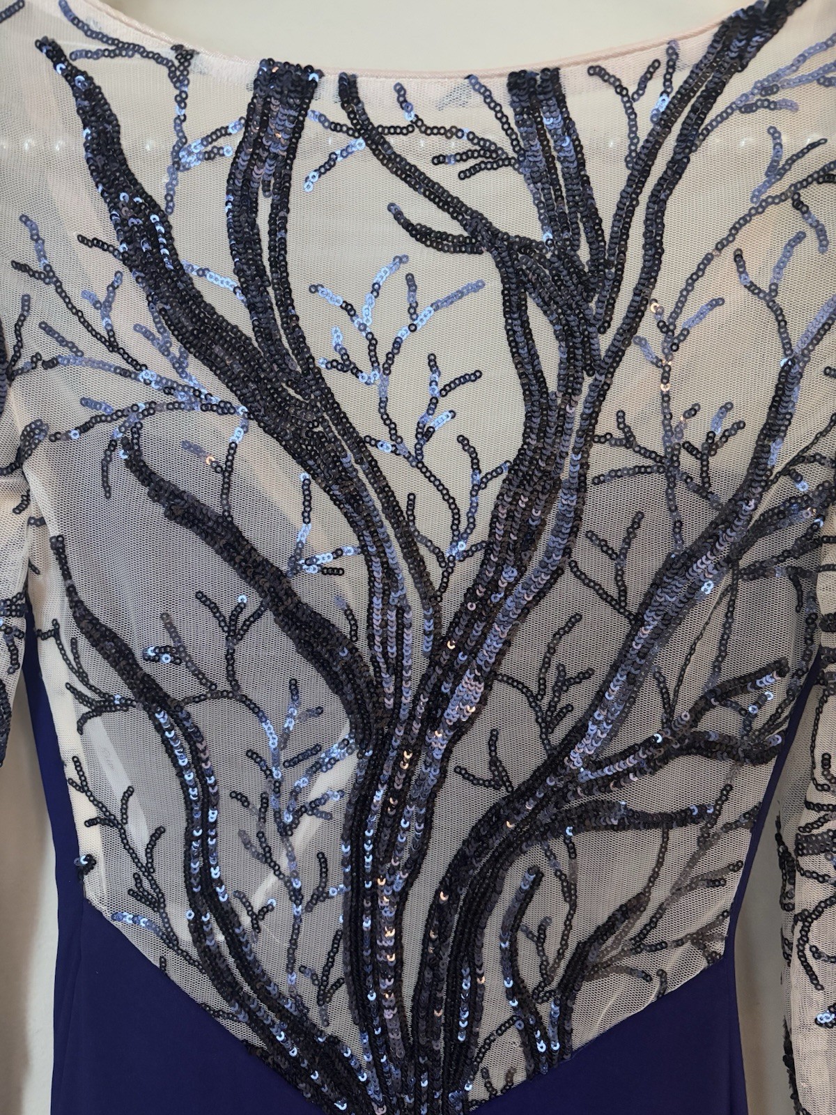 Vintage Riva Designs Size 00 Blue Formal Evening Long Gown Sequins Long Sleeve