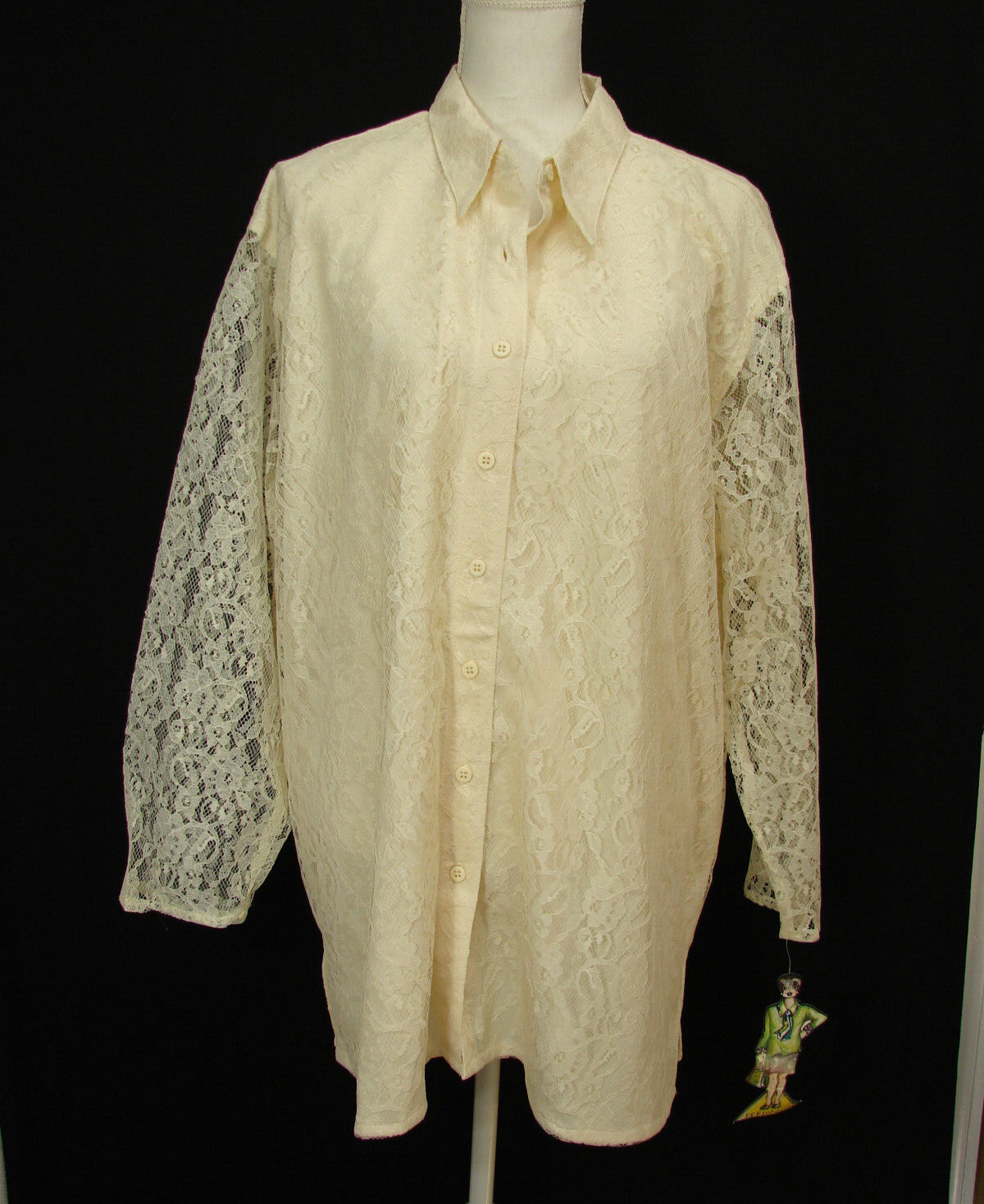 New Vintage Personality Creme Lace Overlay Button Front Tunic Top Plus Size 2X